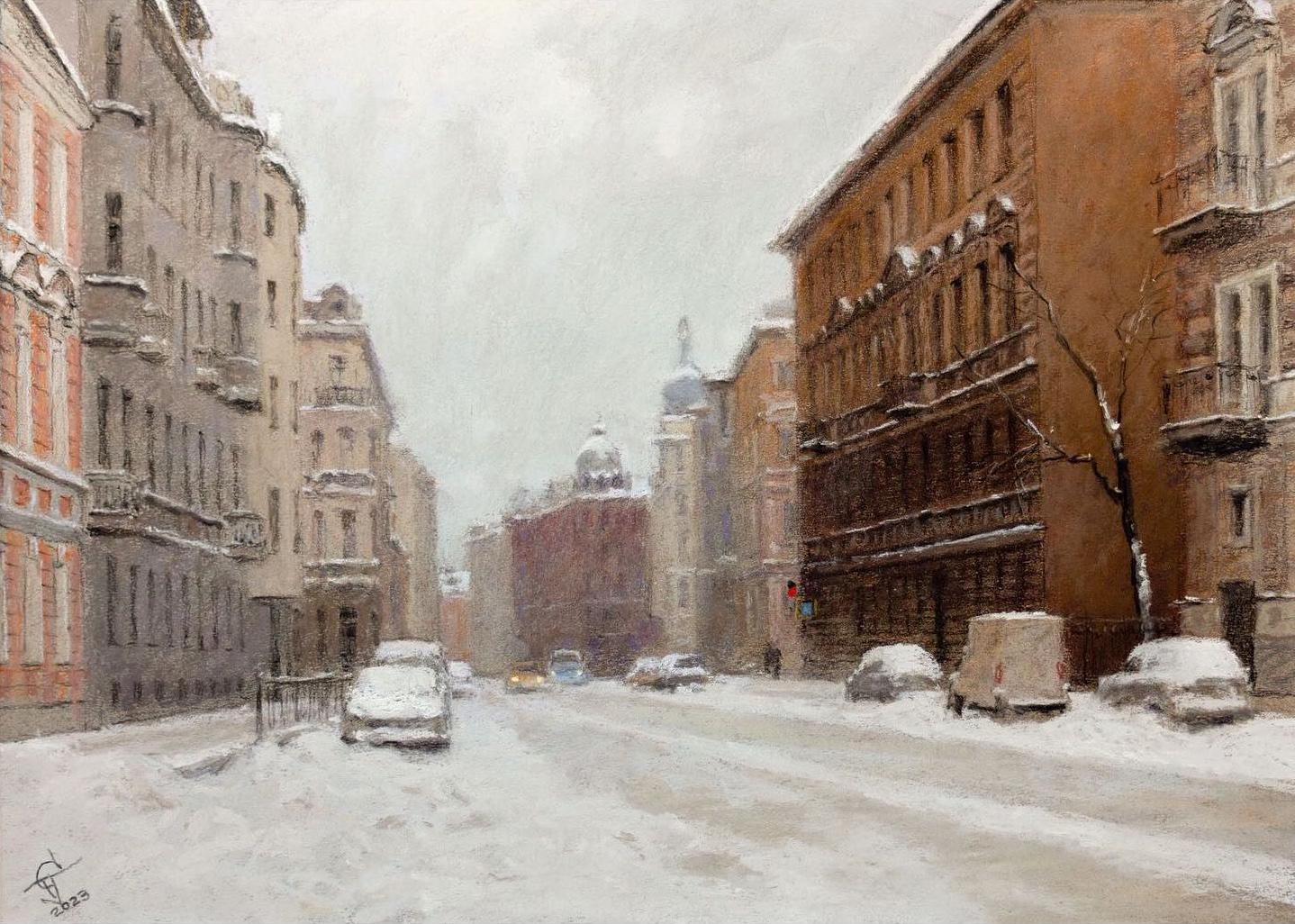 Typical  winter day, Saint Petersburg. Original modern art painting
