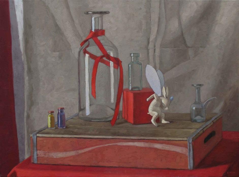 Arrival of the magic rabbit. Original modern art painting