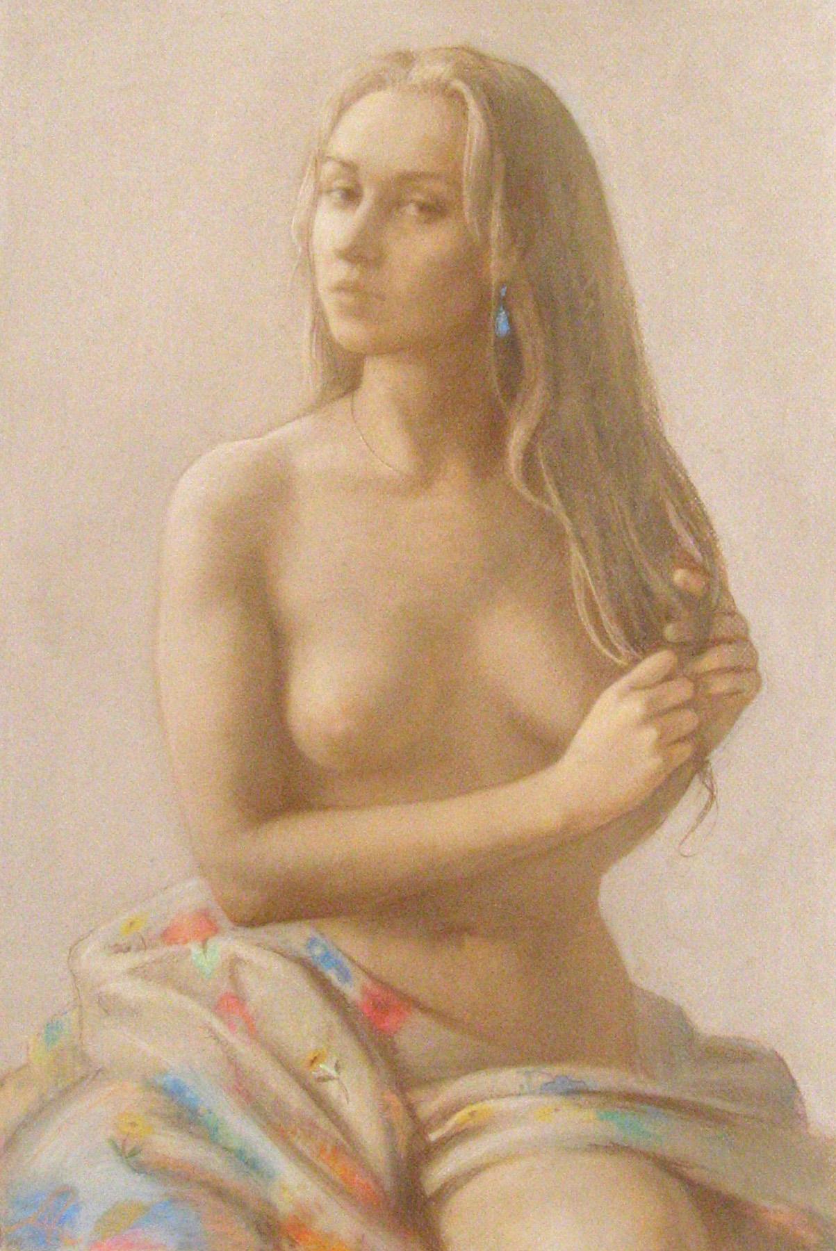 Combing her hair. Original modern art painting