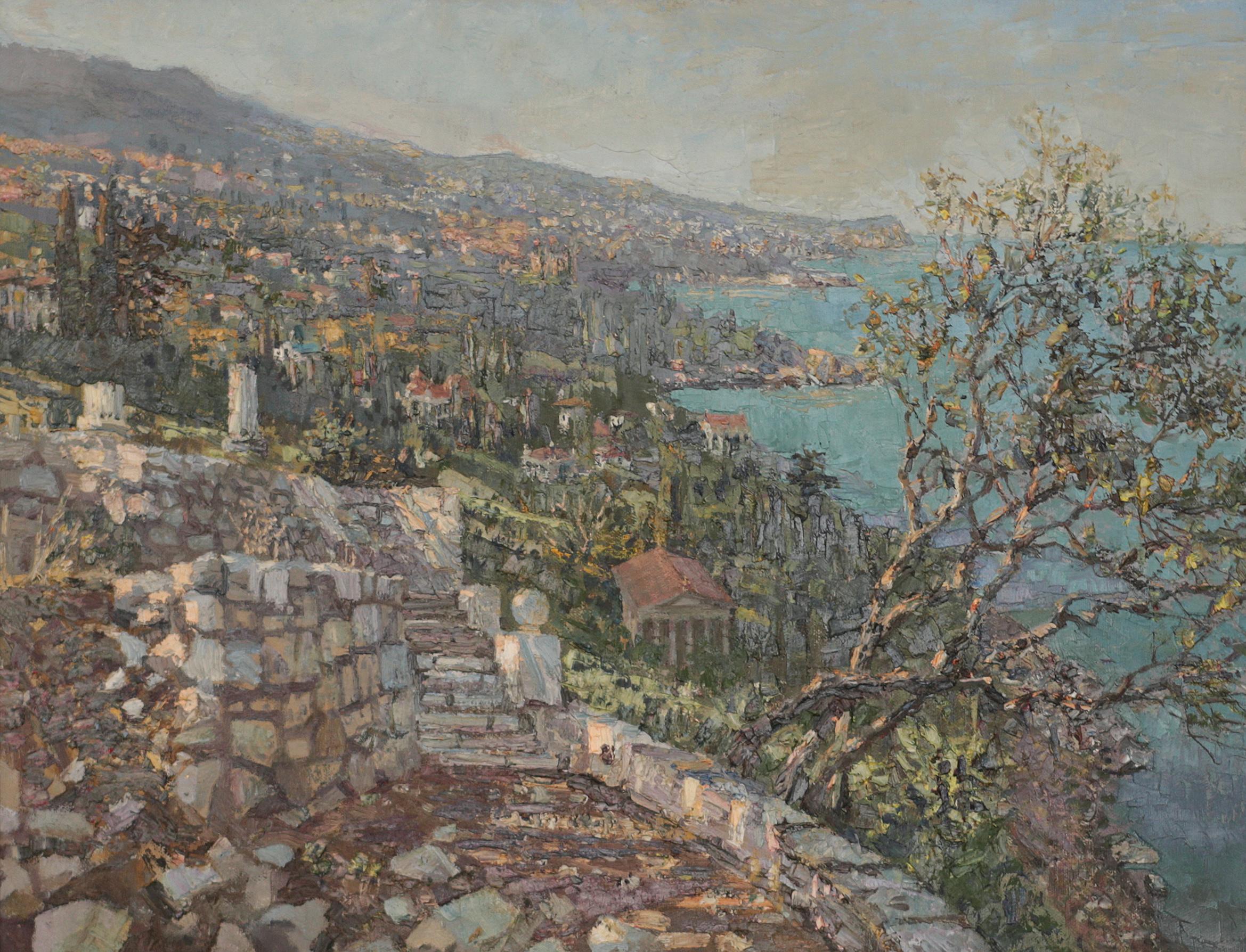 Alupka. view of the lagoon. Original modern art painting