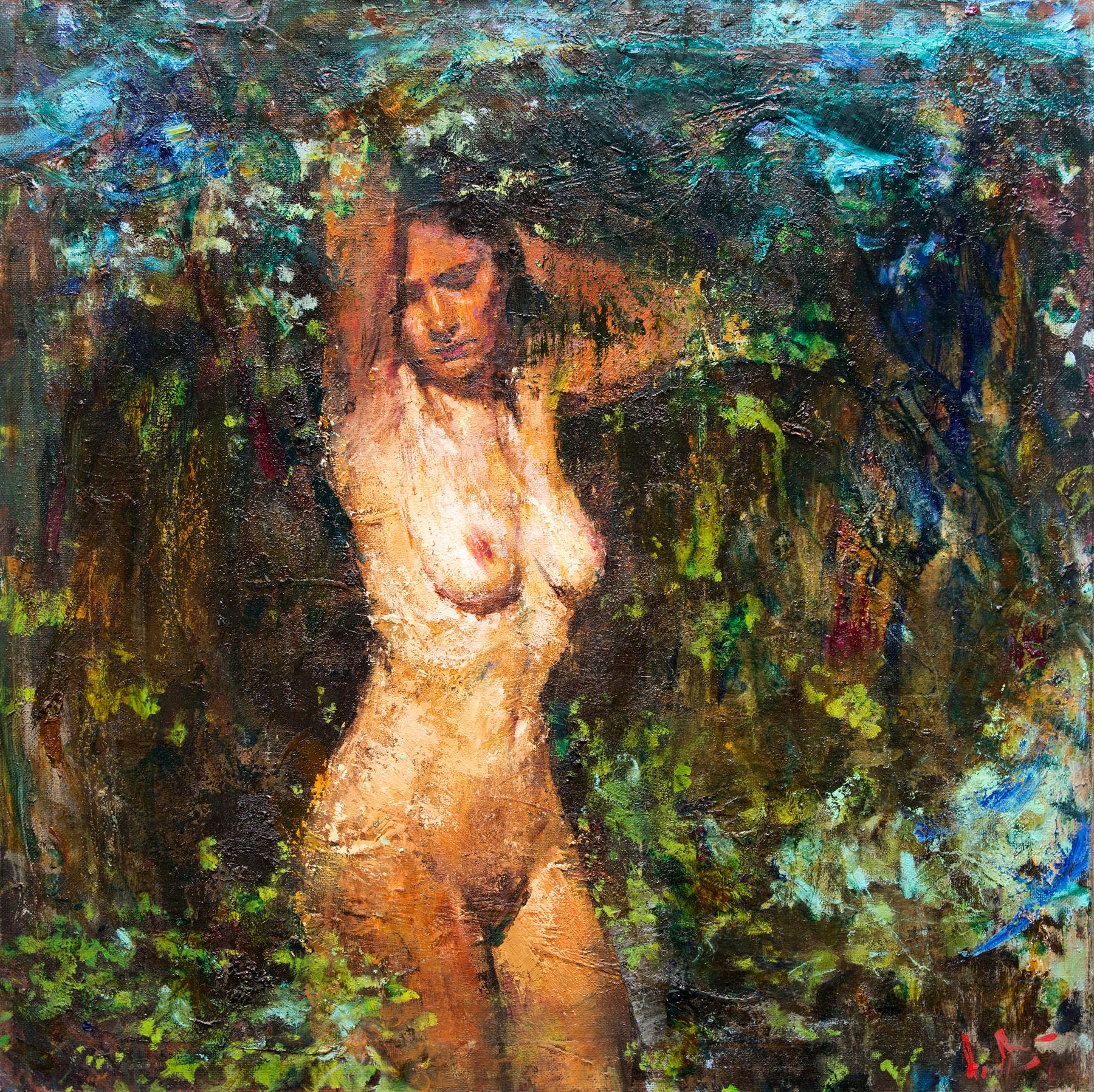 Nude in the forest. Original modern art painting