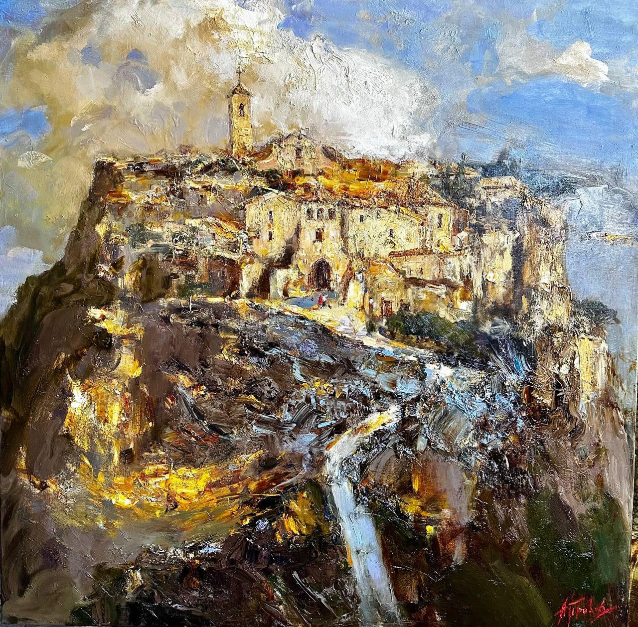 In Bagnoregio after the rain. Original modern art painting