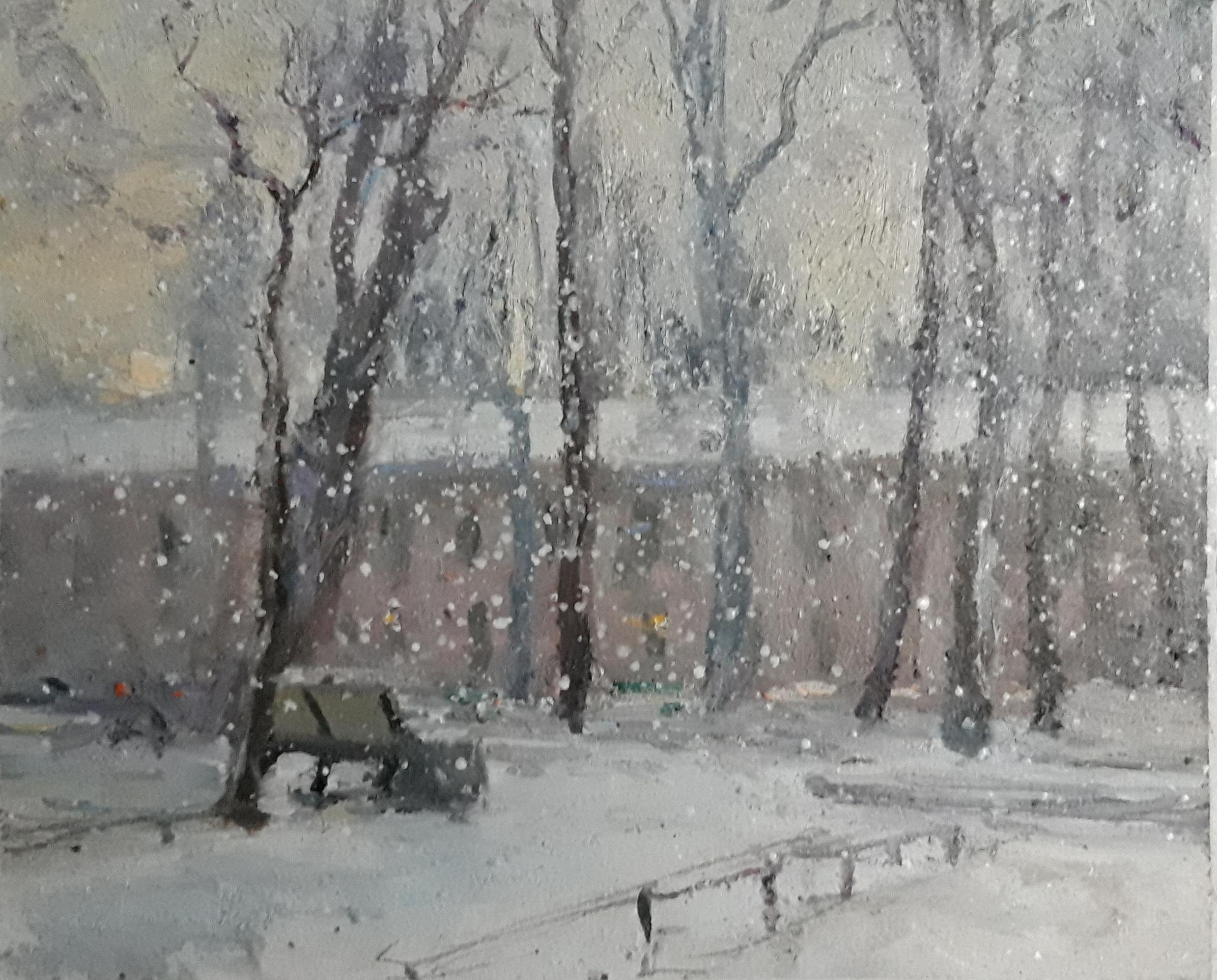 Rumyantsevsky garden in the snow. Original modern art painting