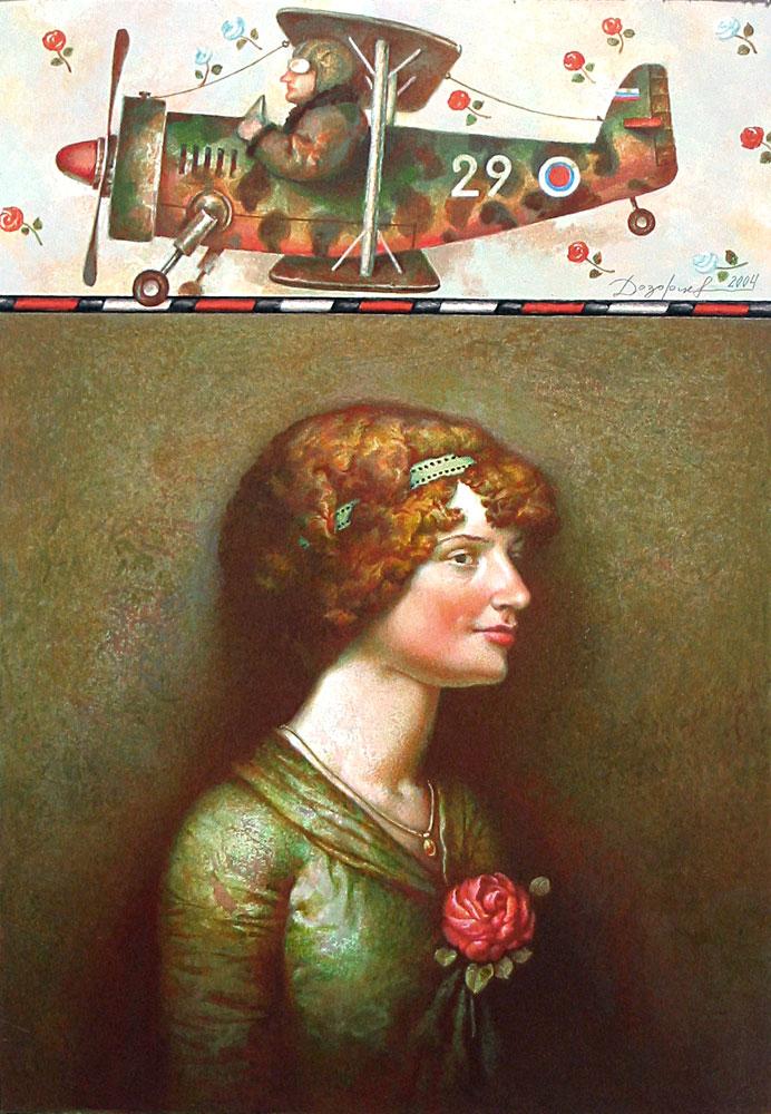 女孩和飞行员. Original modern art painting