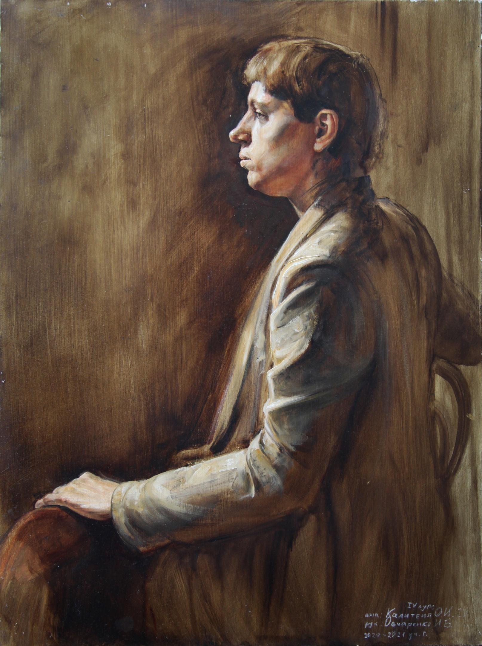 Half-figure of a girl in profile. 2020. Original modern art painting