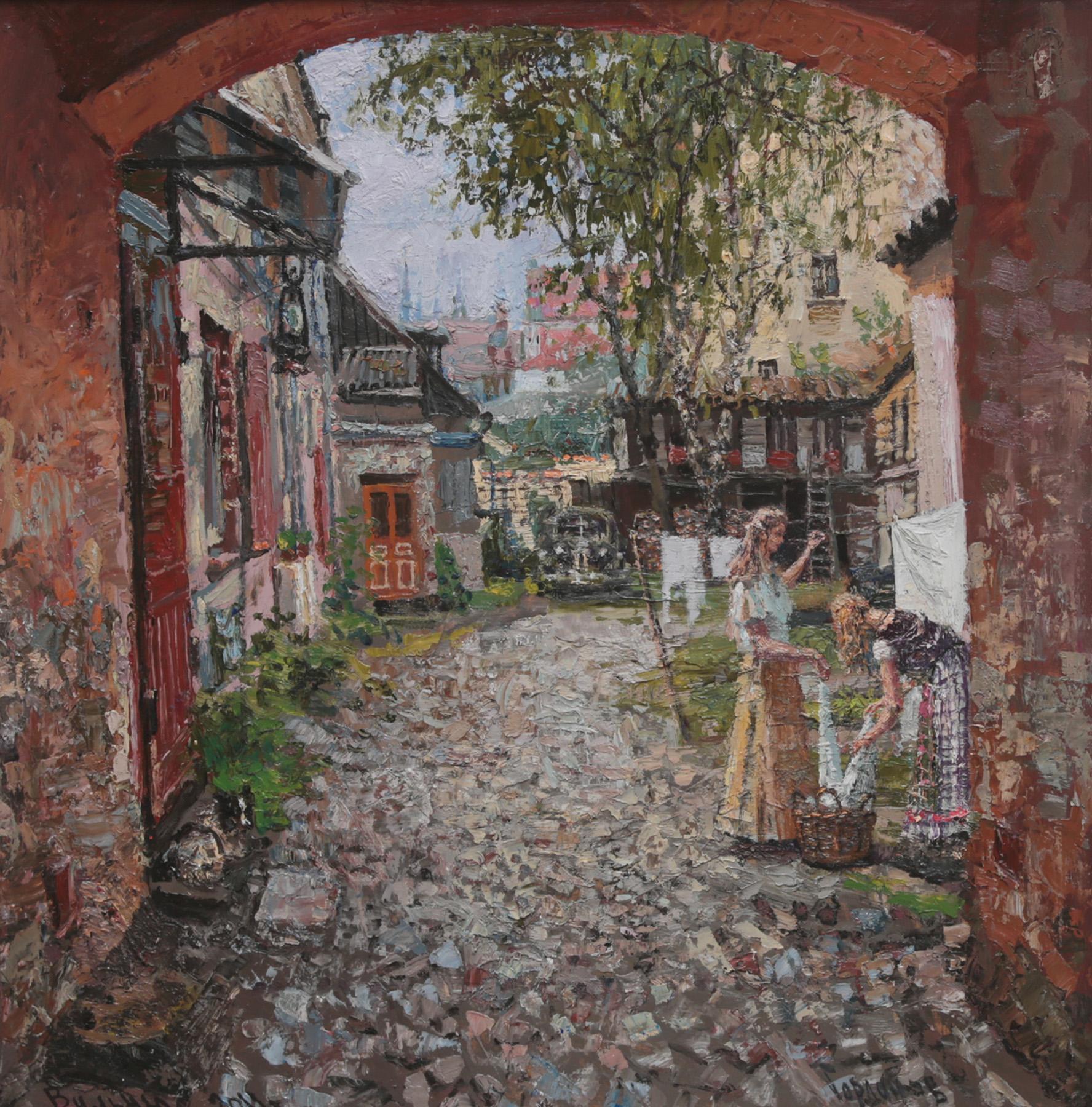 Old French yard. Original modern art painting