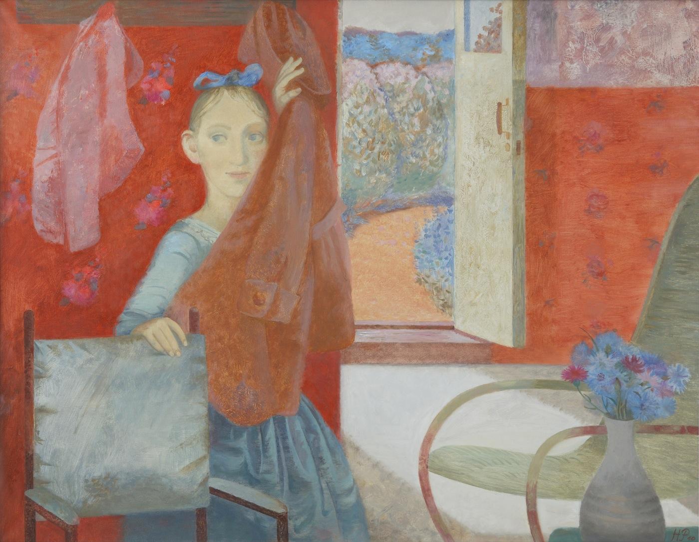 Hide and seek in a red room. Original modern art painting