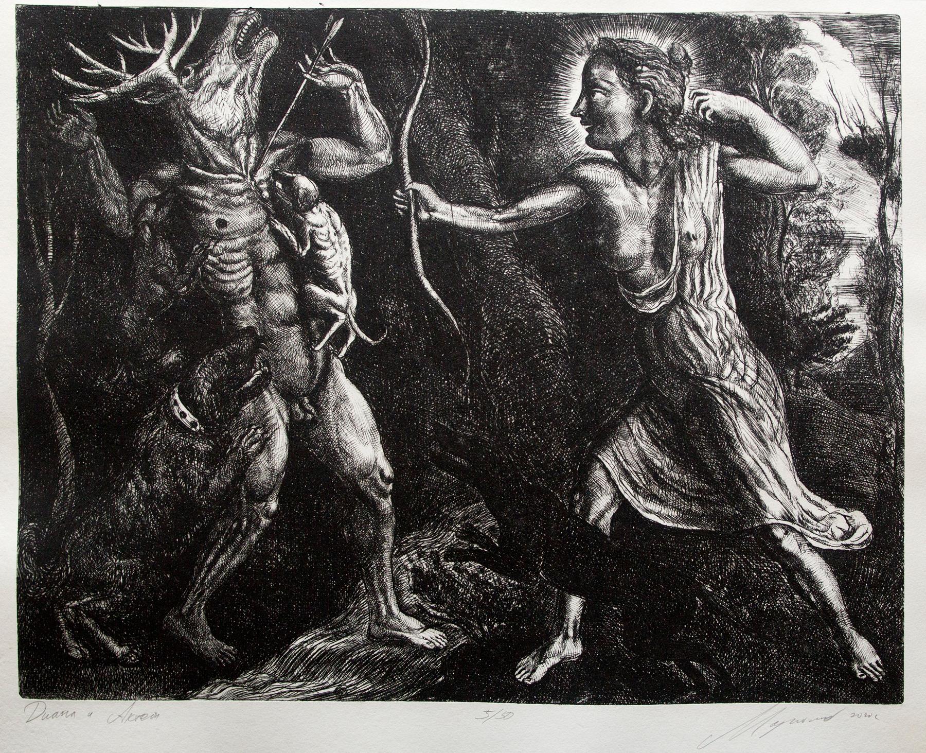 Antique myths in seventeen engravings by Dmitry Margolin. Original modern art painting