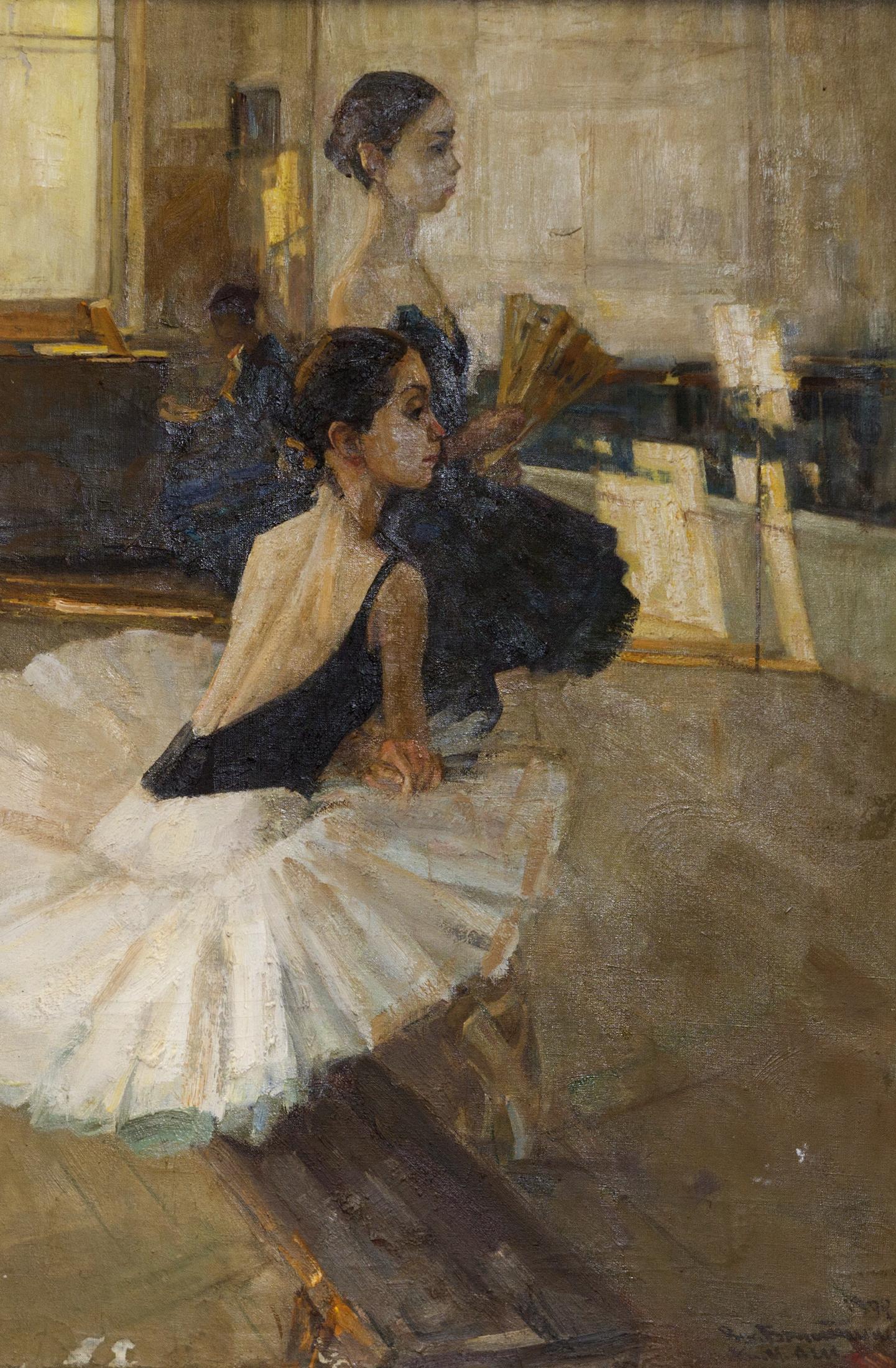 Young dancers before rehearsal. A. Shelepanova, K. Mahviladze. Original modern art painting