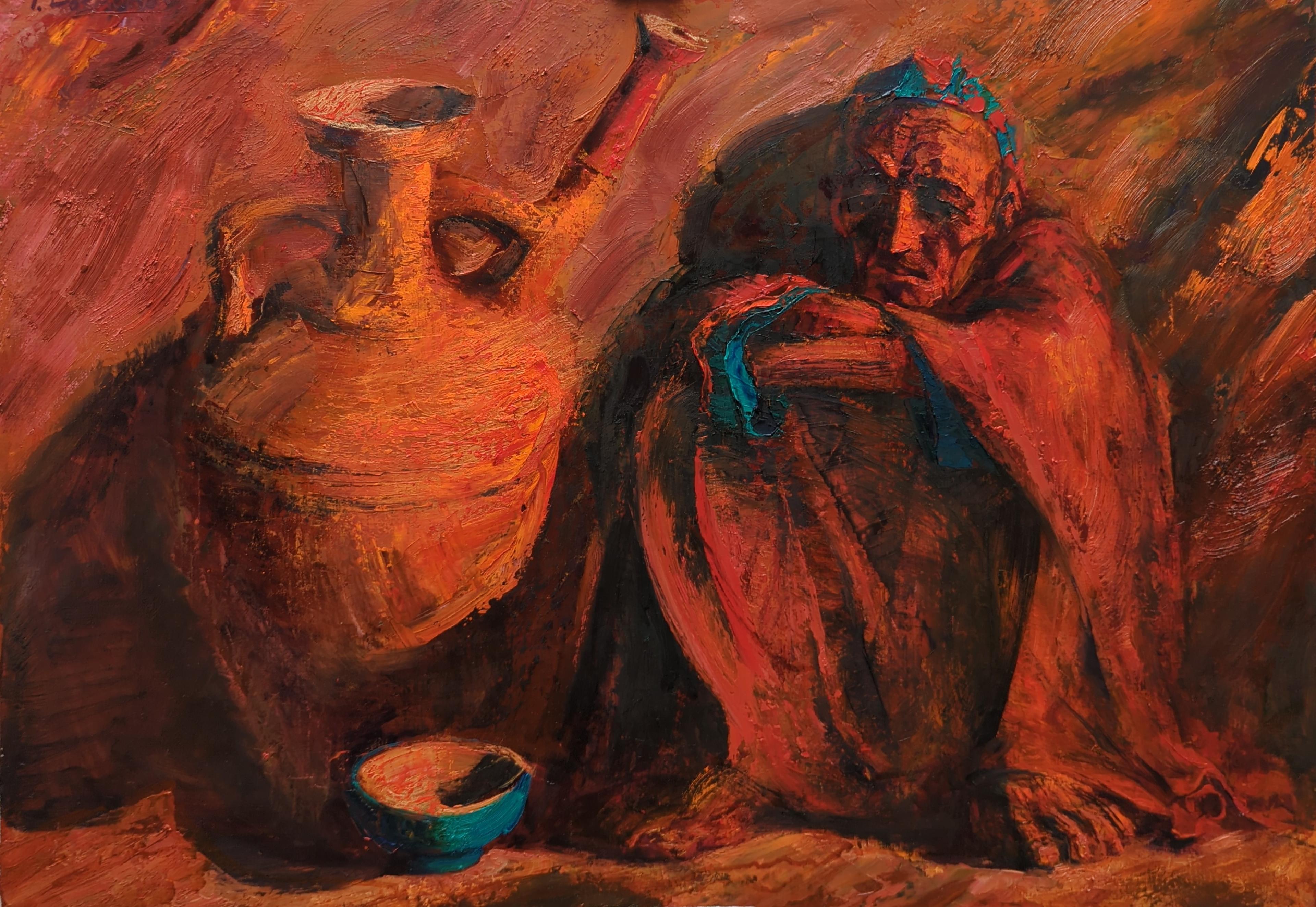 Water seller. Original modern art painting