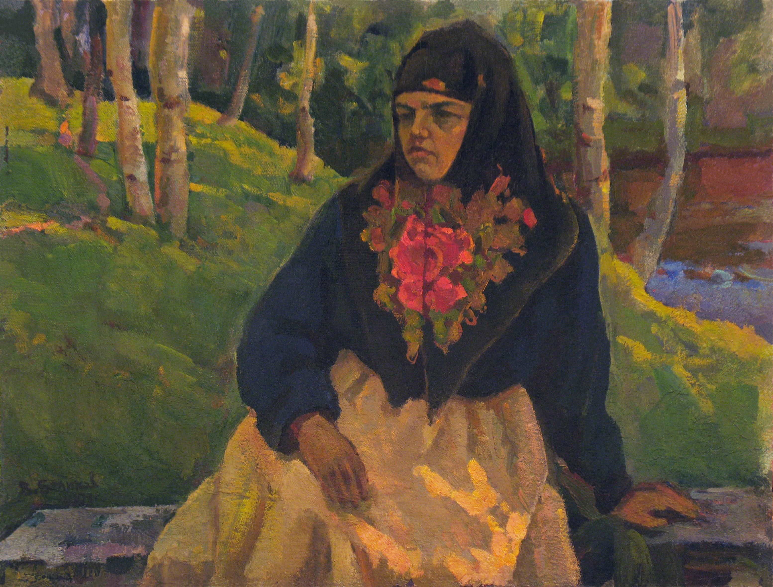 Woman dressed in russian attire. Original modern art painting