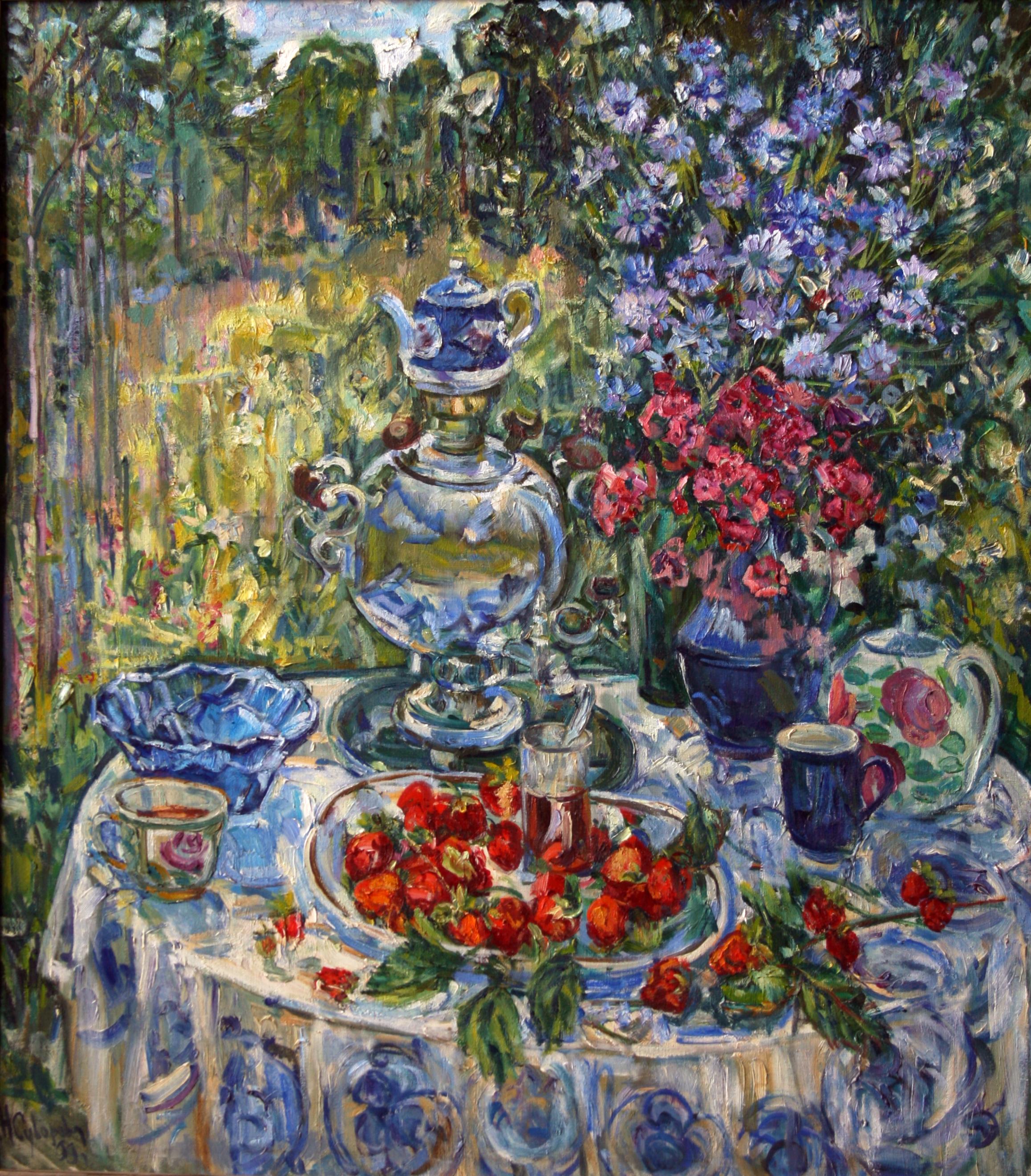 Still life in the garden. Original modern art painting