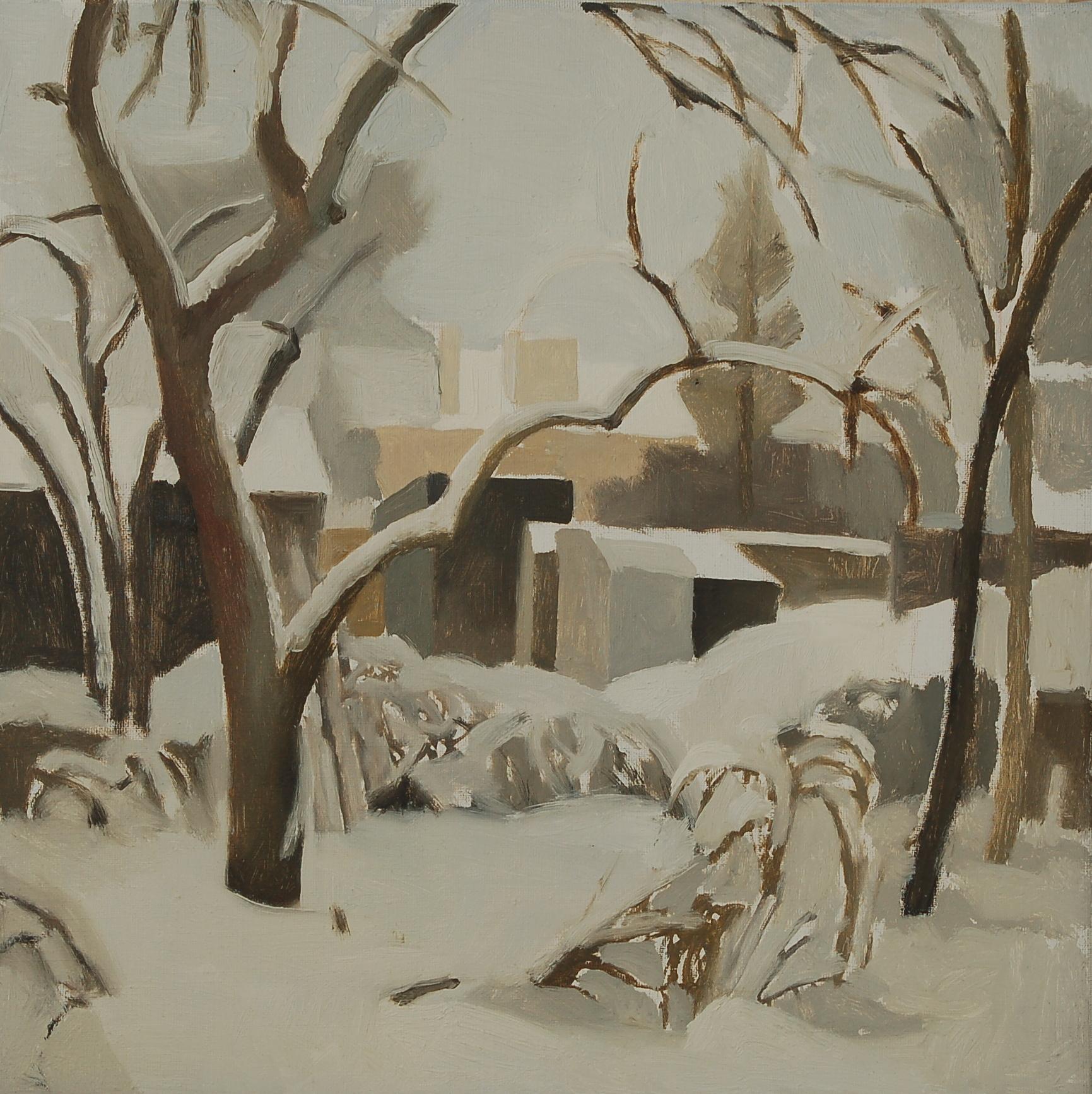 Winter yard. Original modern art painting