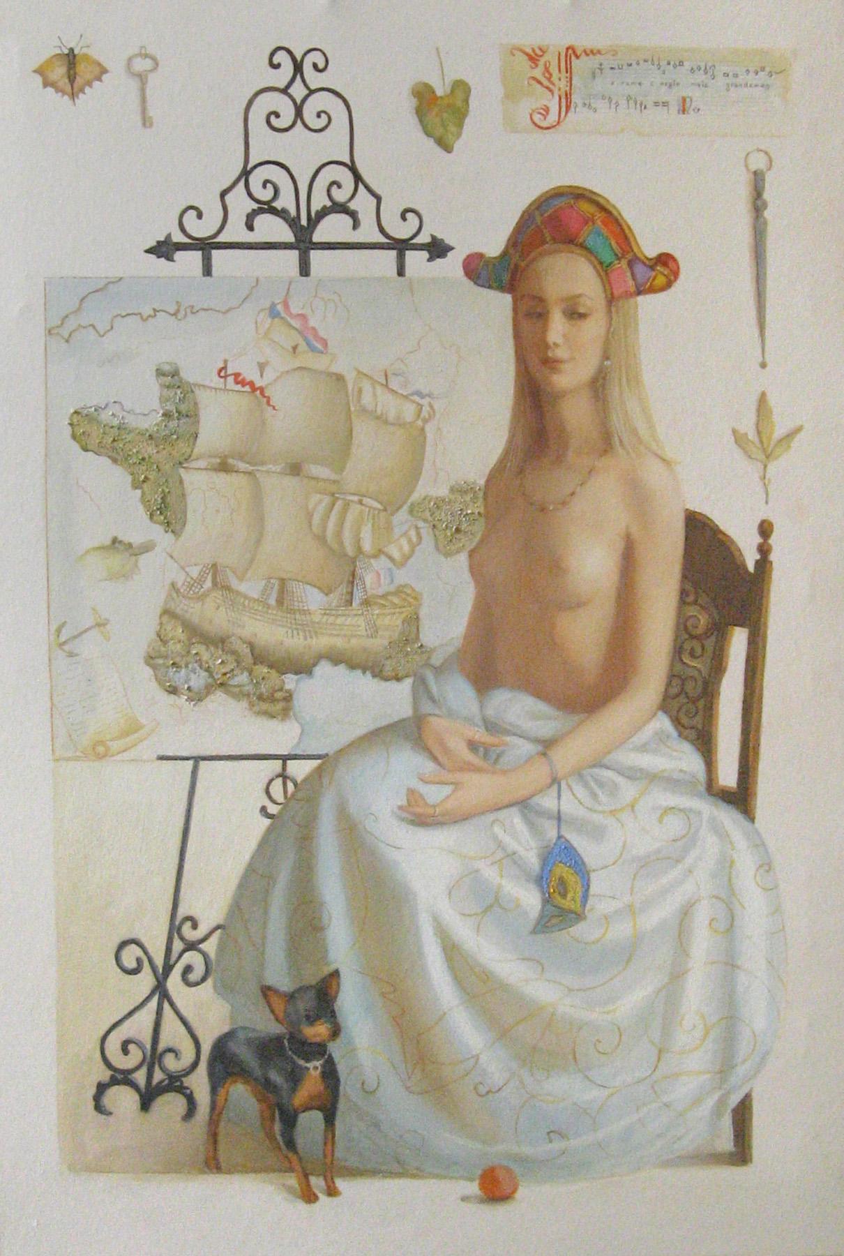 女孩与船. Original modern art painting