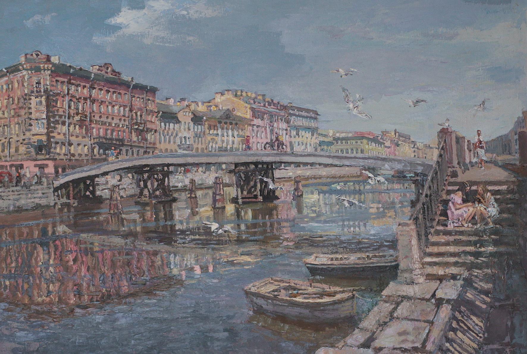 Old bridge on Fonanka. Original modern art painting