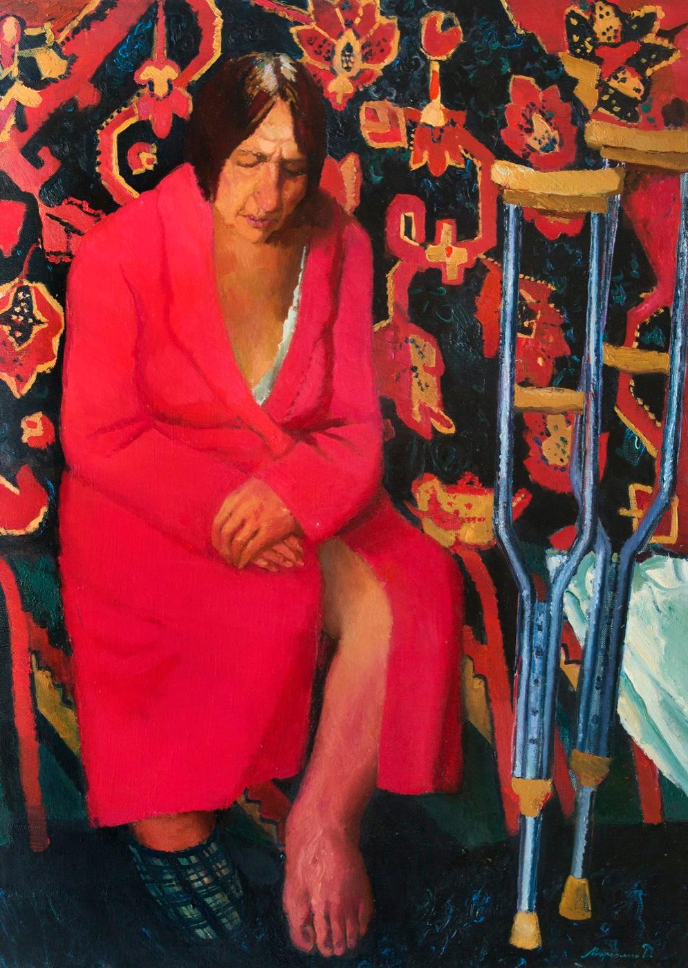 женщина с больной ногой. Original modern art painting