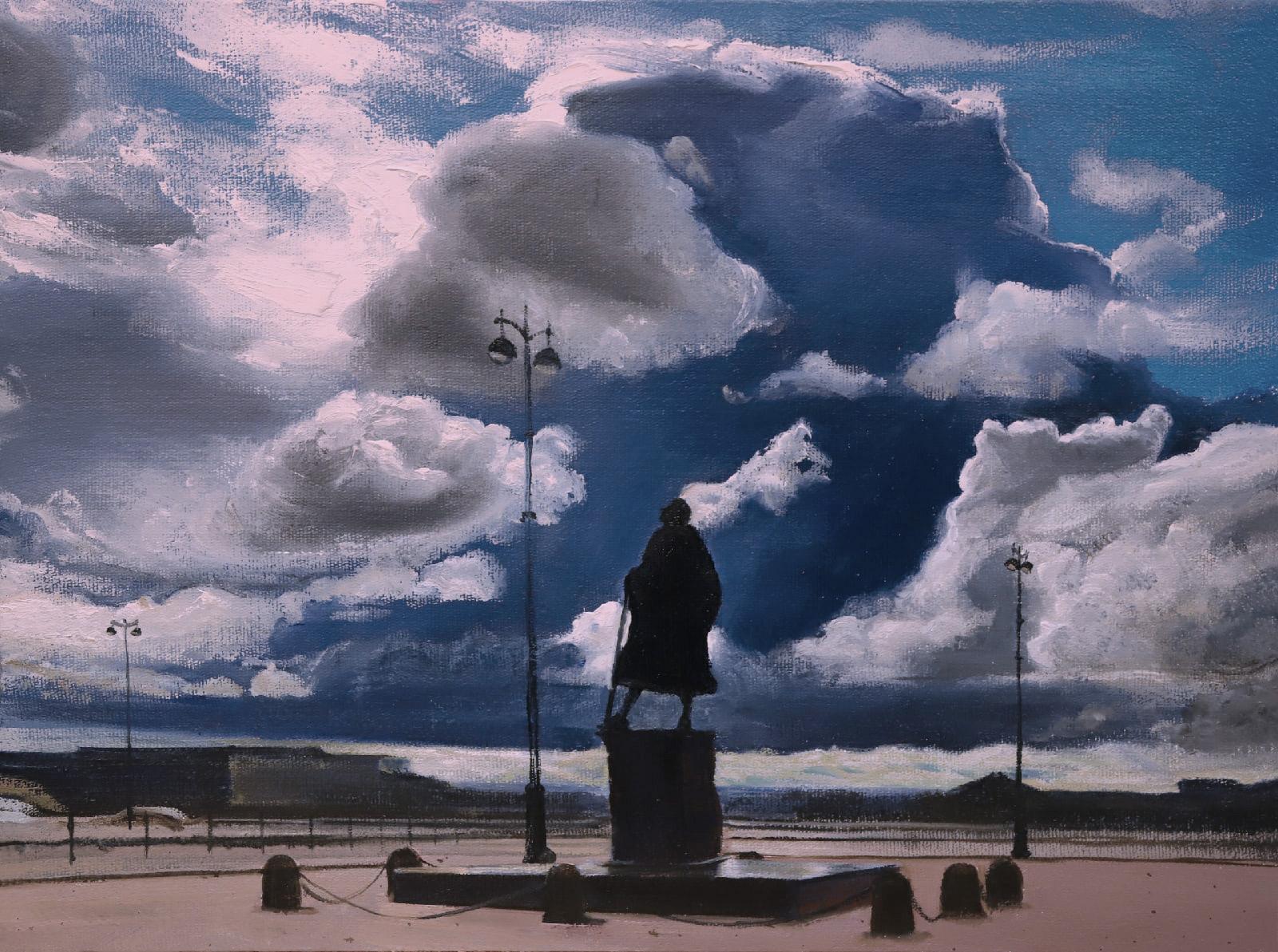 Памятник Треззини. 2021. Original modern art painting