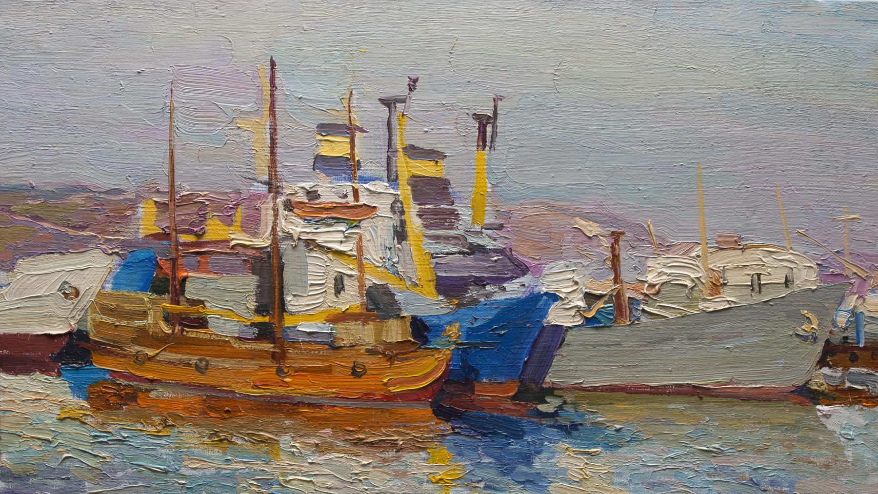 Boats. Inkerman.. Original modern art painting