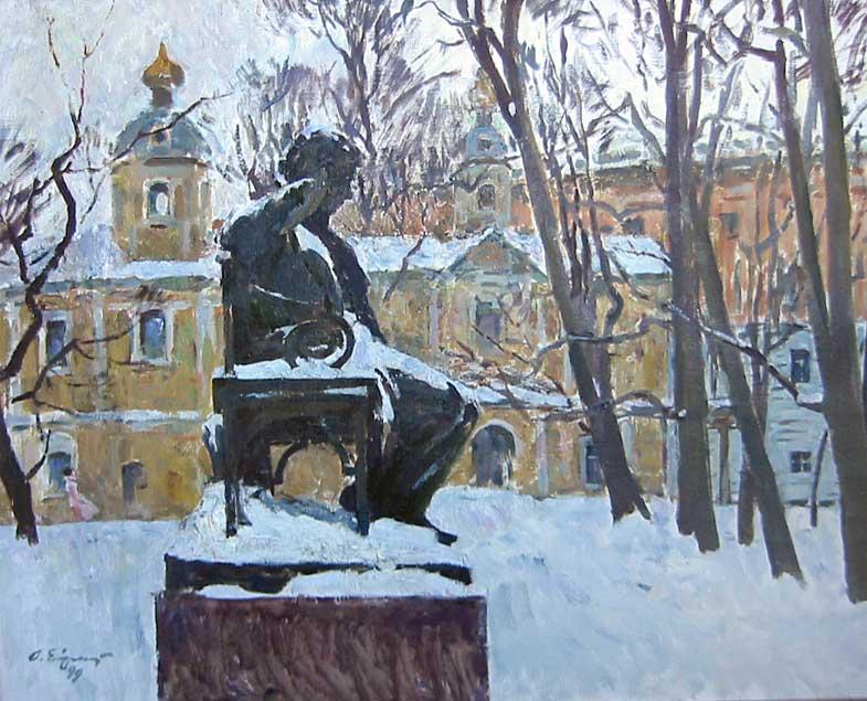 A. S. Pushkin. Monument in Tsarskoe selo. Original modern art painting