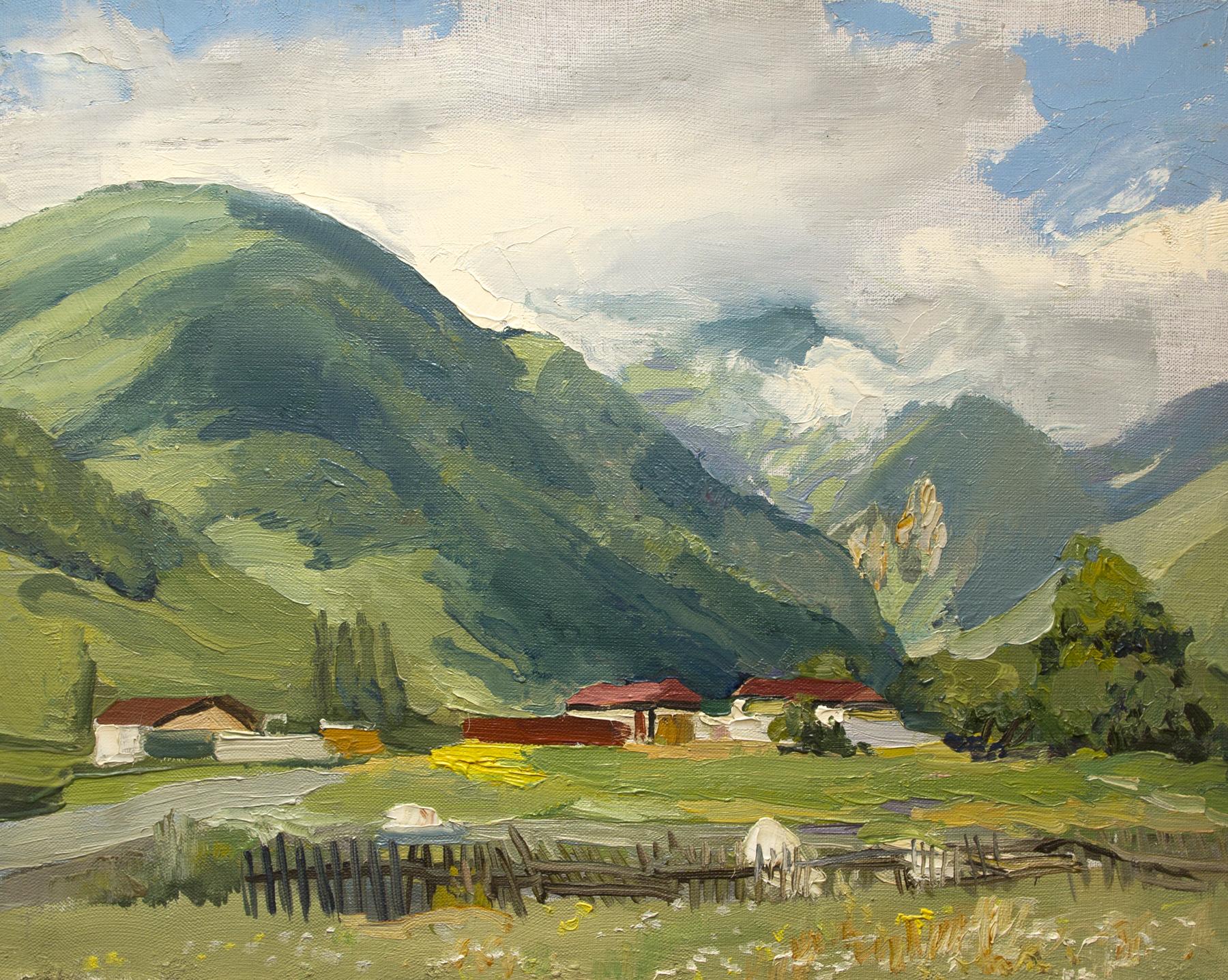 Fiagdon. Mountains in the clouds. Original modern art painting