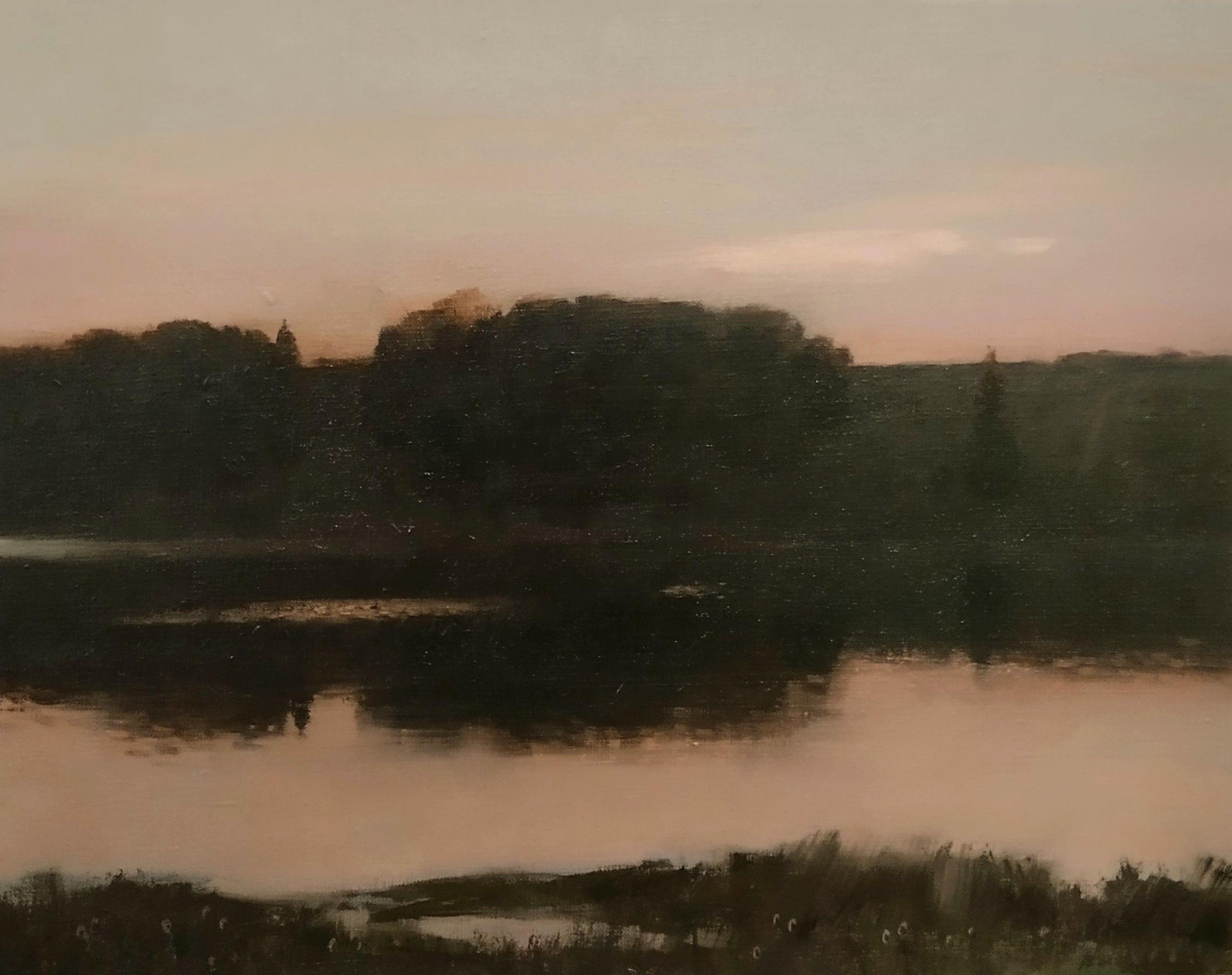 Autumn snset in Chusovaya. Original modern art painting