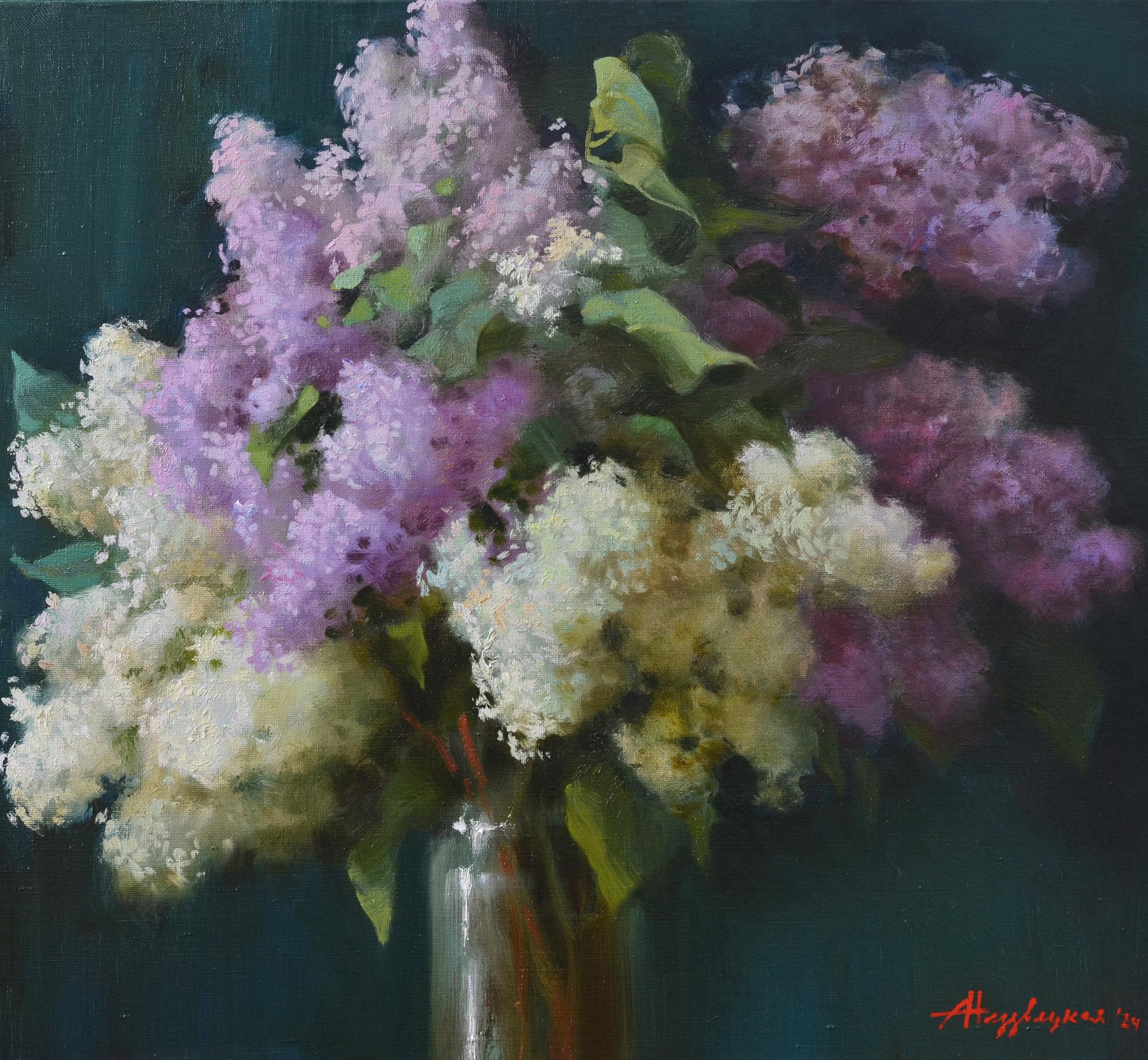 Сирень на тёмно зелёном. Original modern art painting