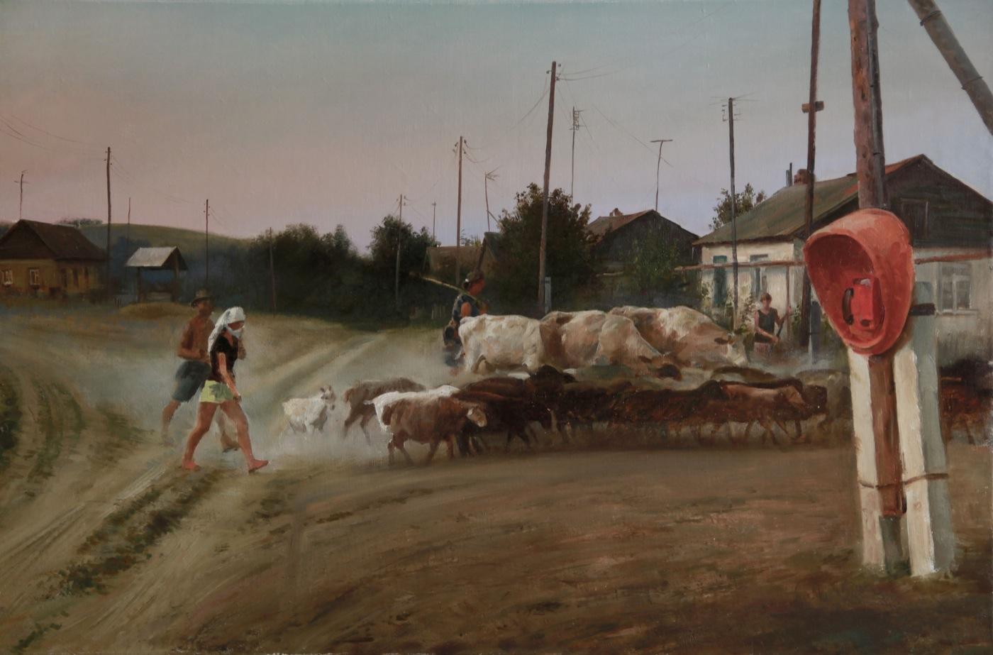 возвращение стада домой. Original modern art painting