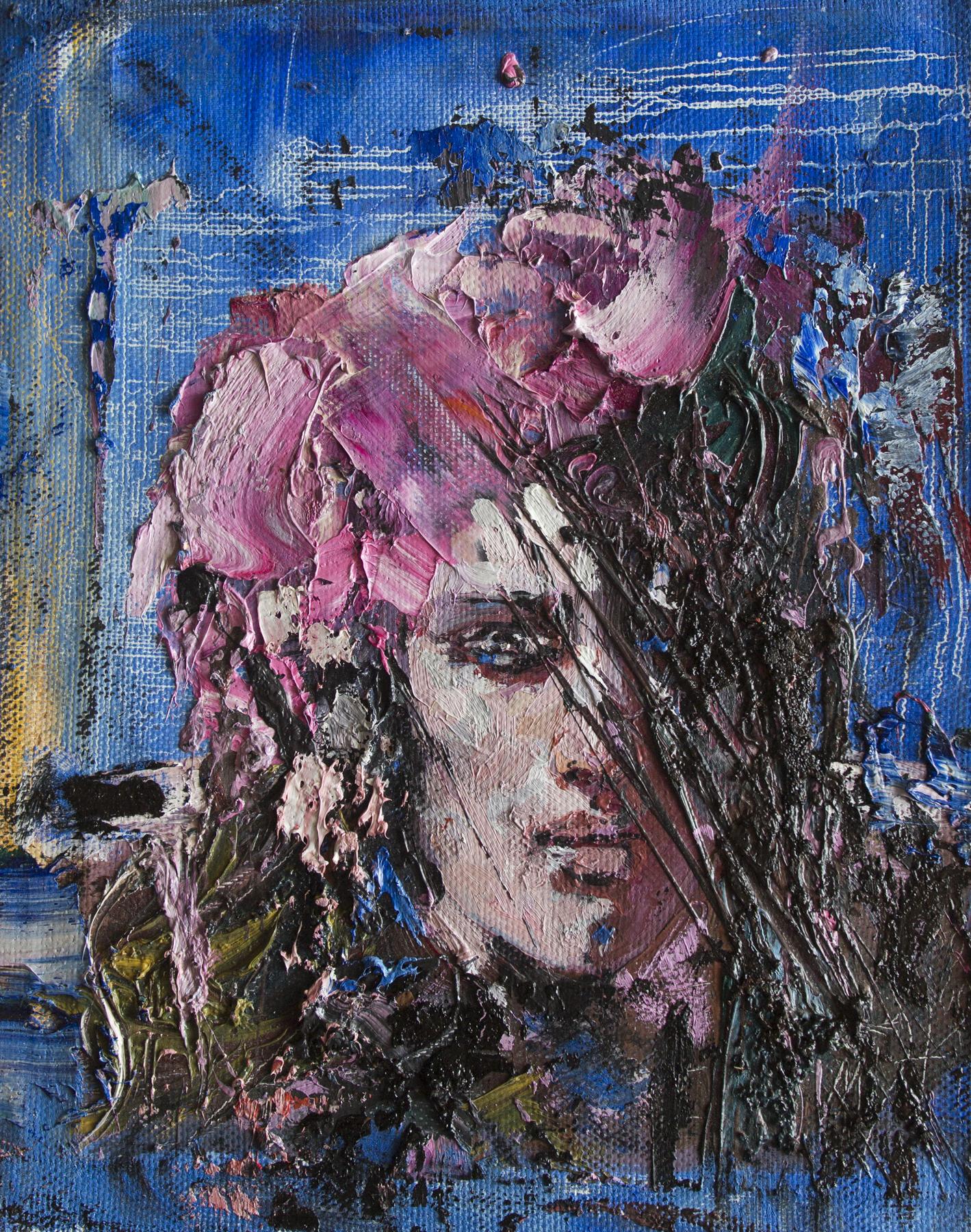 Pink hat. Original modern art painting