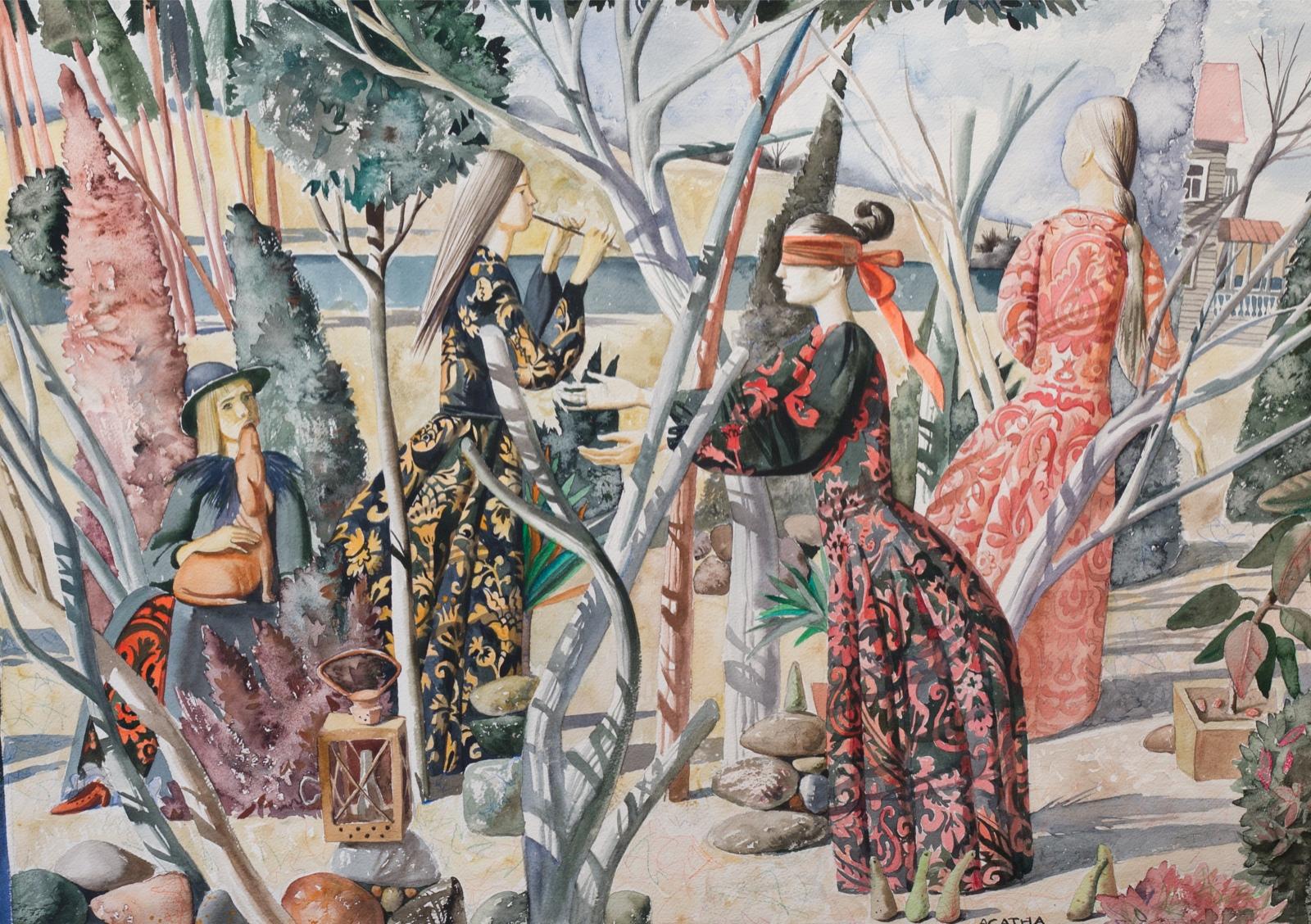 игра в прятки. Original modern art painting