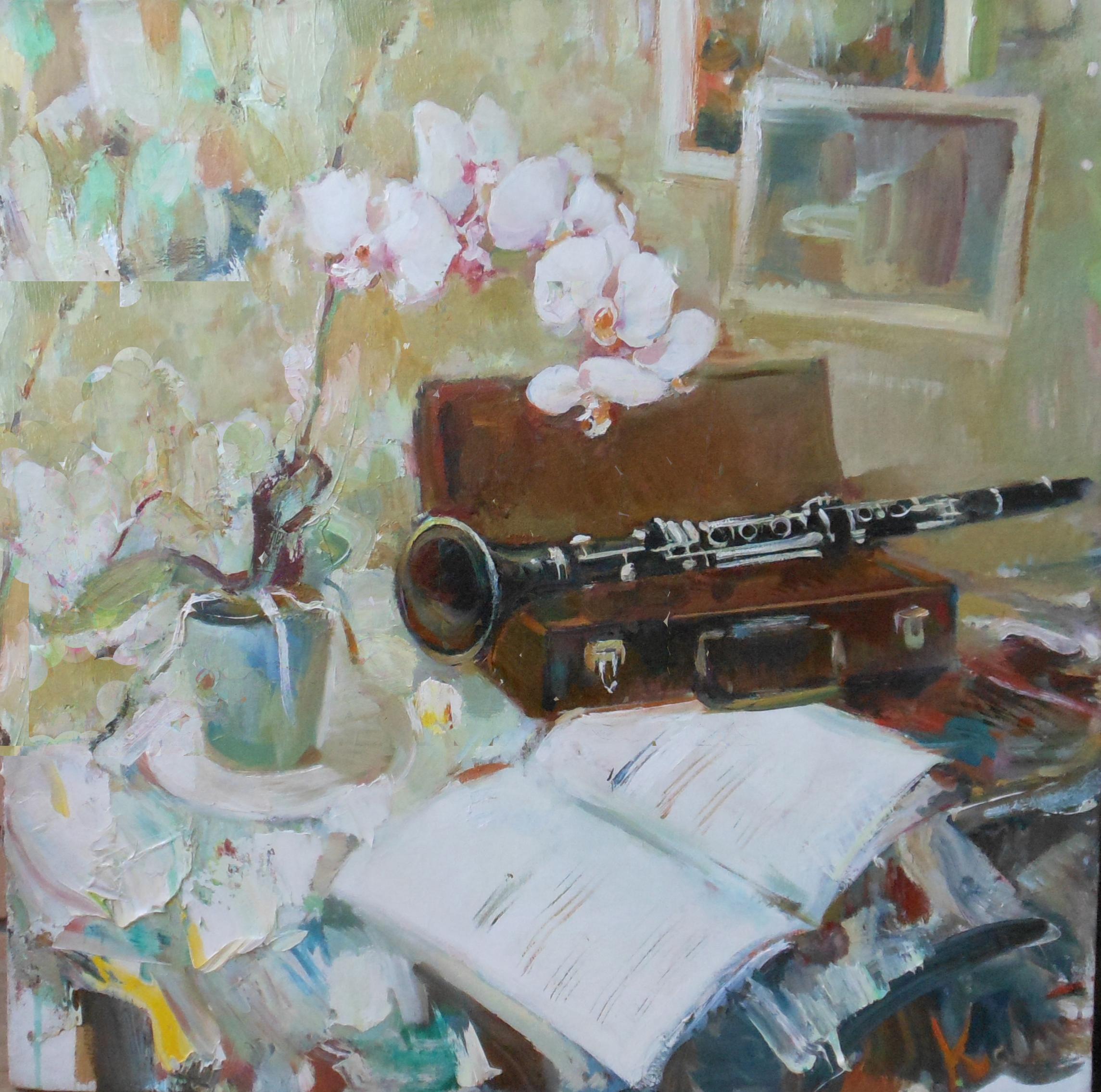 Still life with clarinet. Original modern art painting