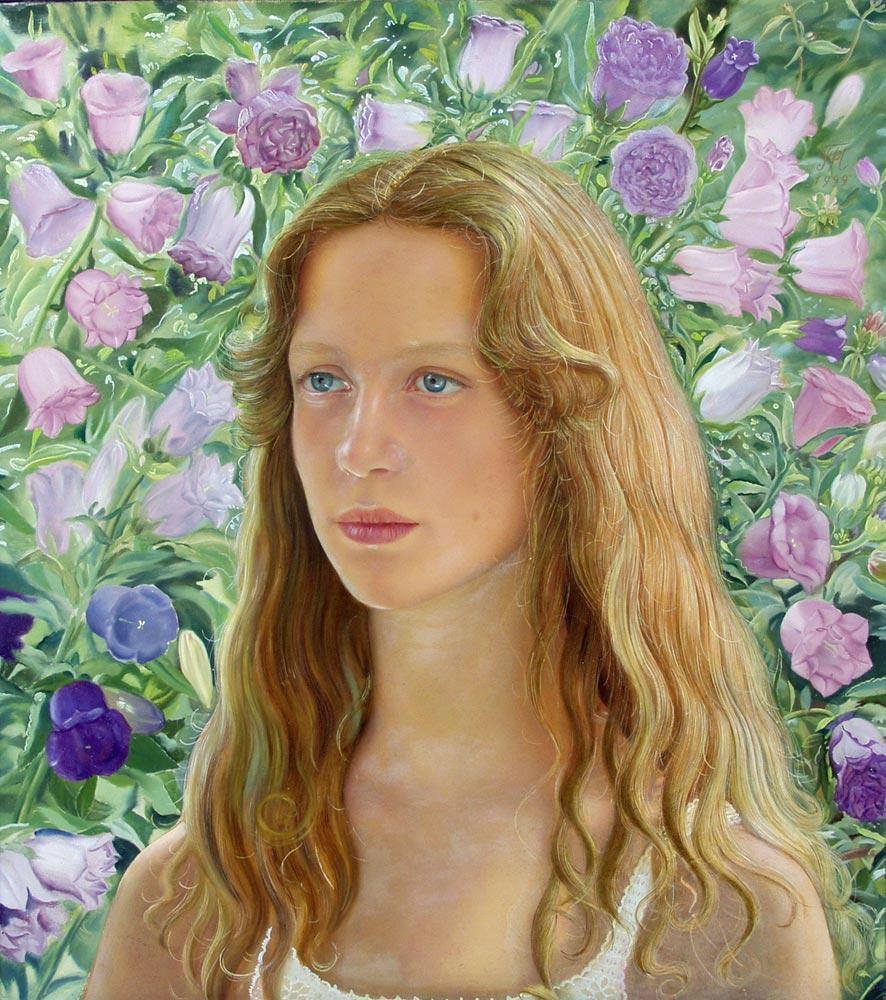 садовые колокольчики. Плоский портрет. Original modern art painting