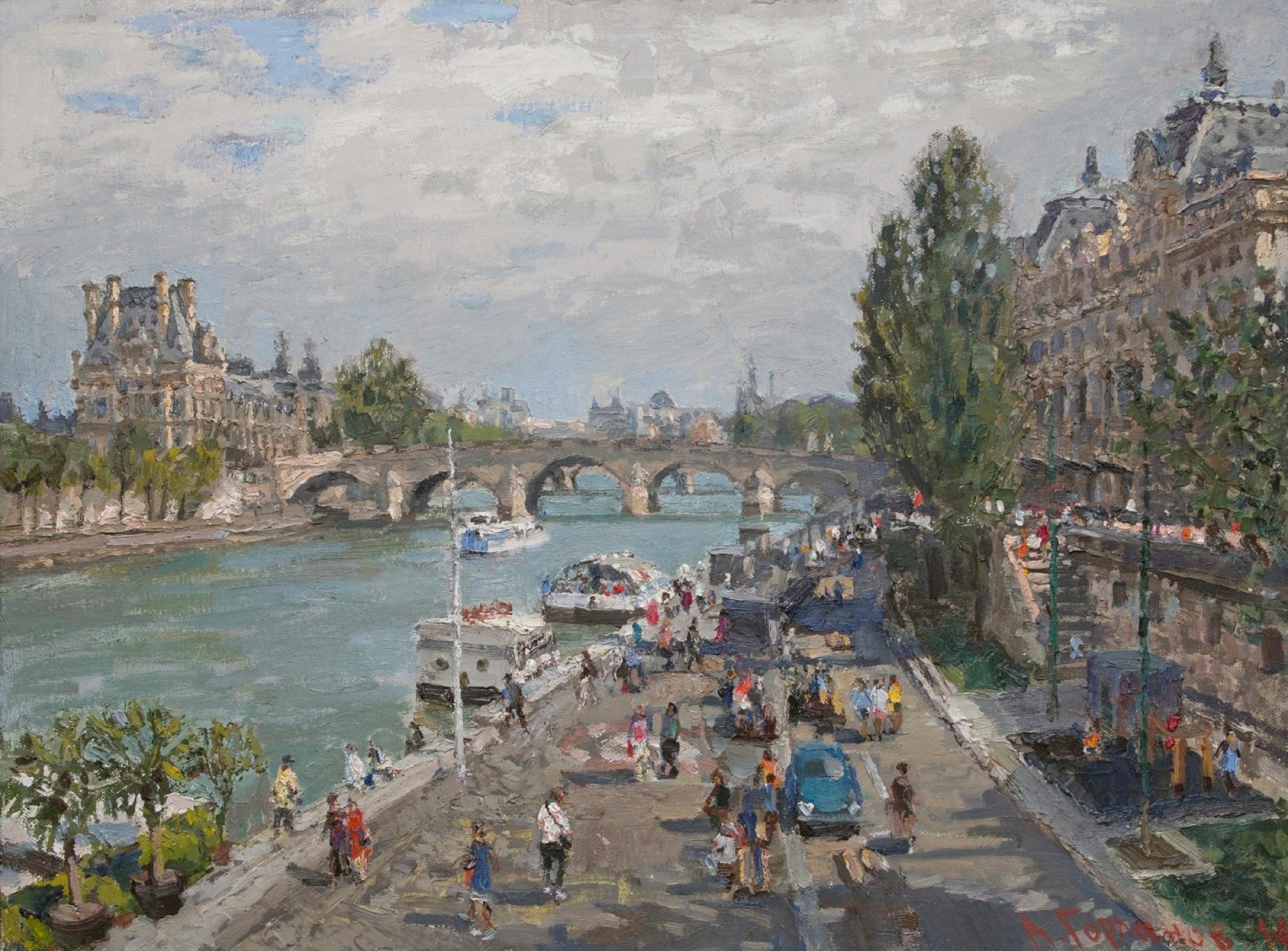 The embankment in Paris. Original modern art painting