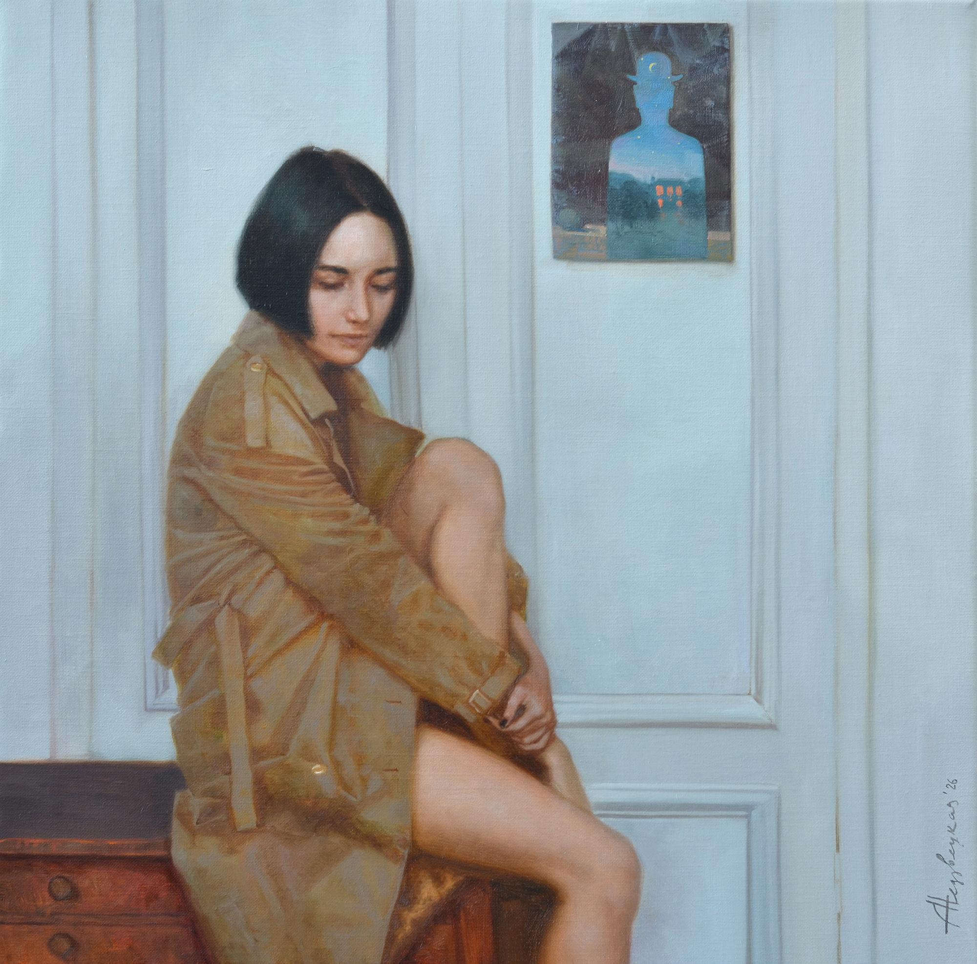 Behind the white door. Original modern art painting