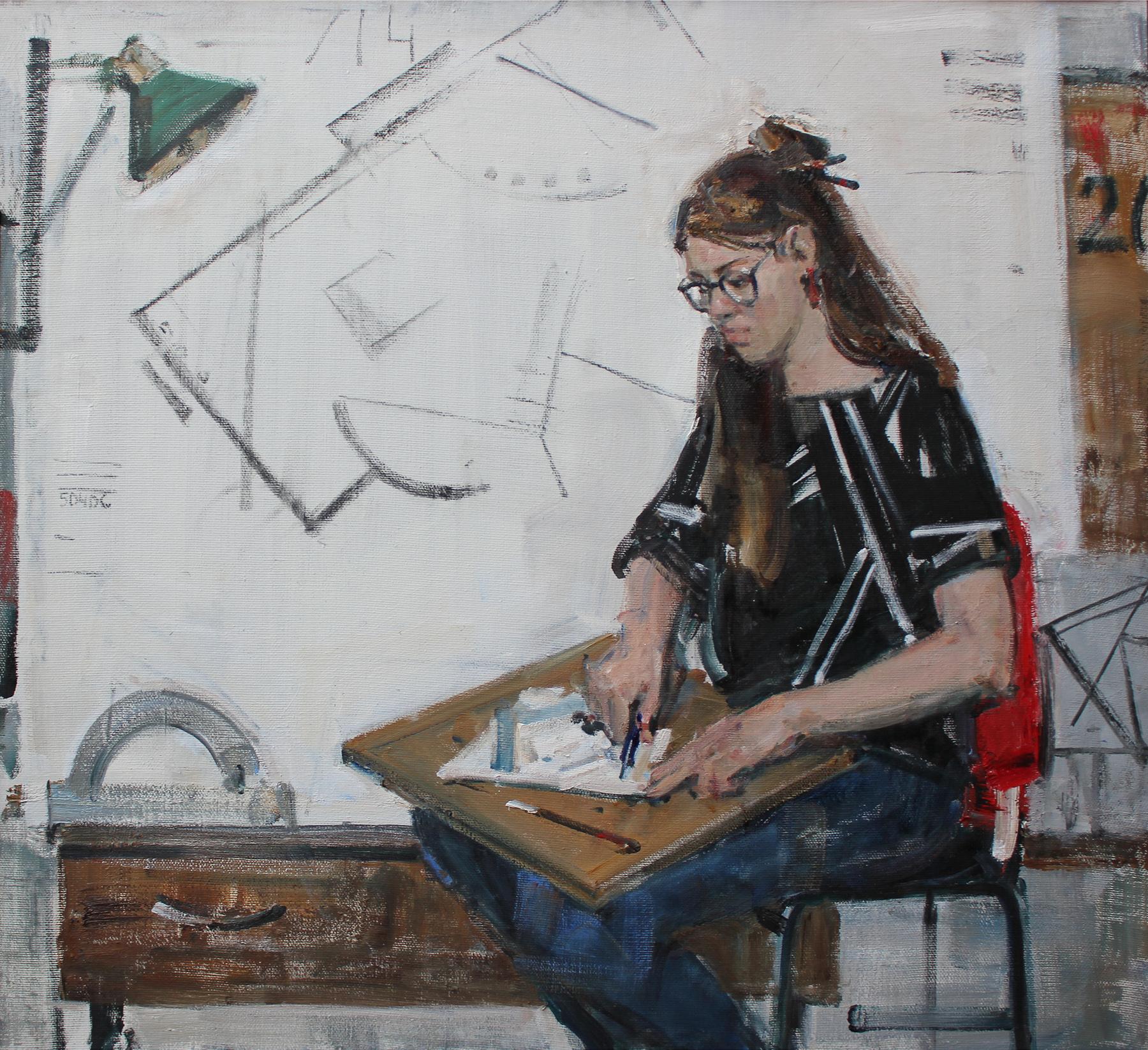 Portrait of the student. Original modern art painting