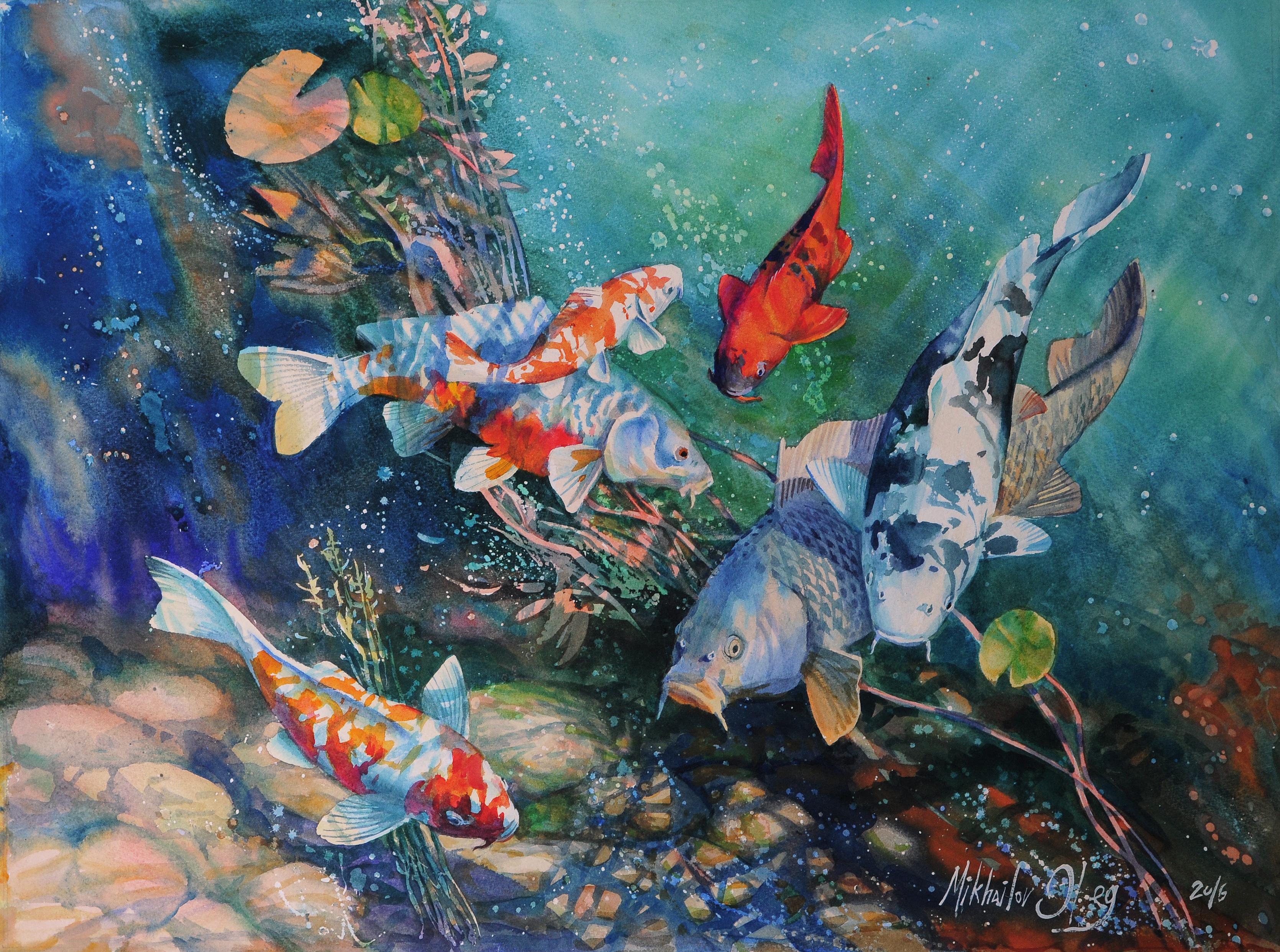 Chinese carp. Original modern art painting