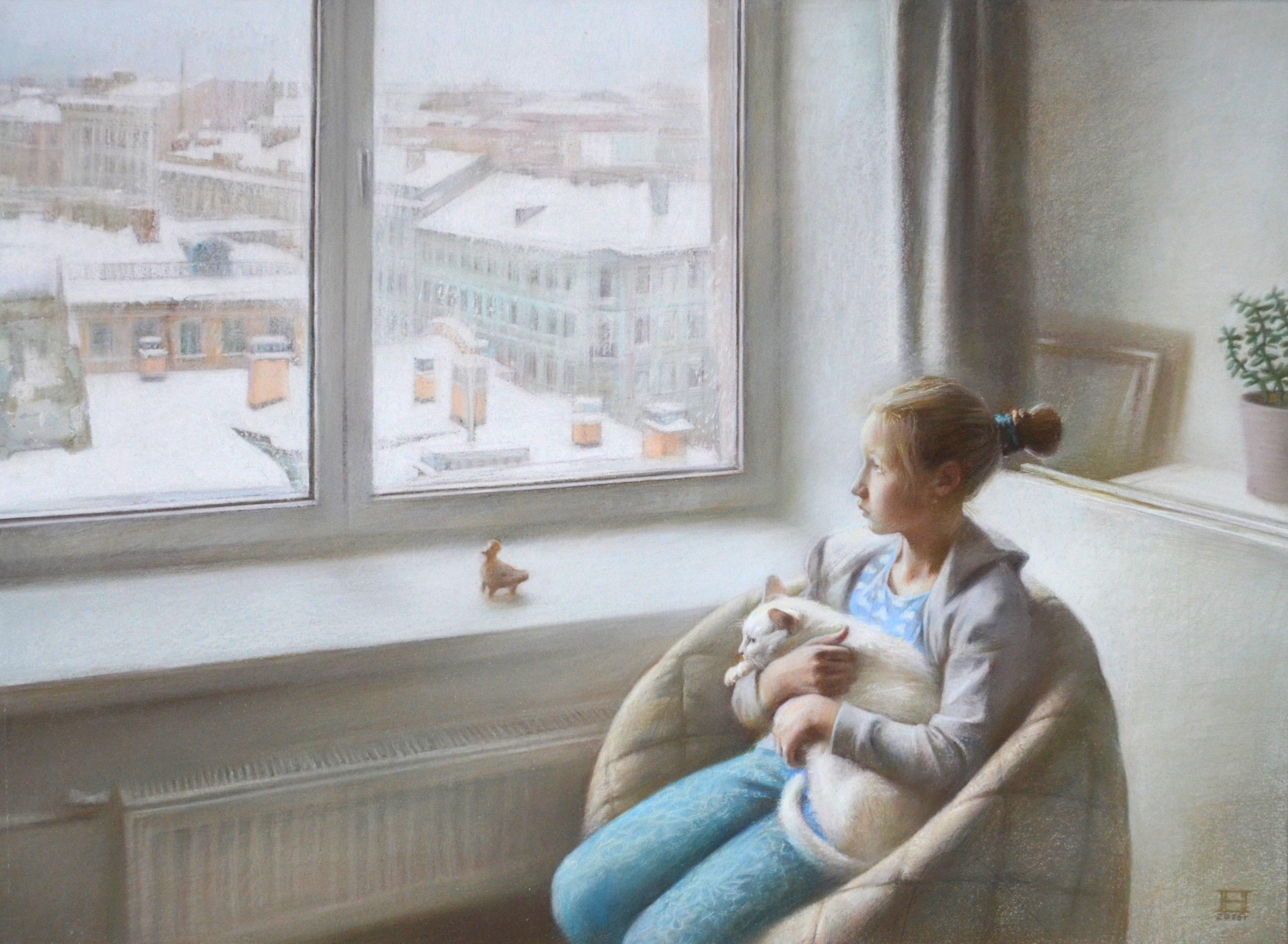 Winter day. Original modern art painting