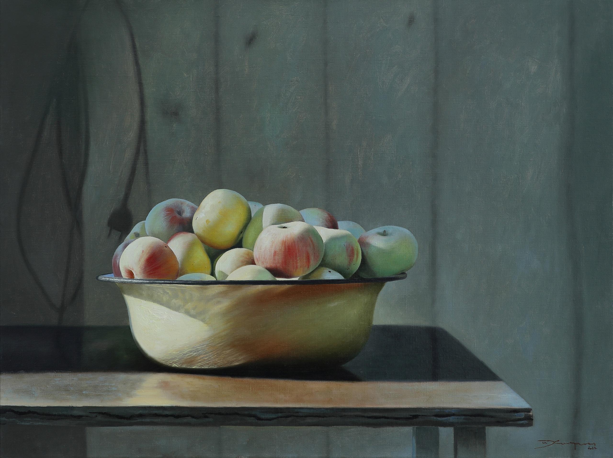 Apples in a bowl. Original modern art painting