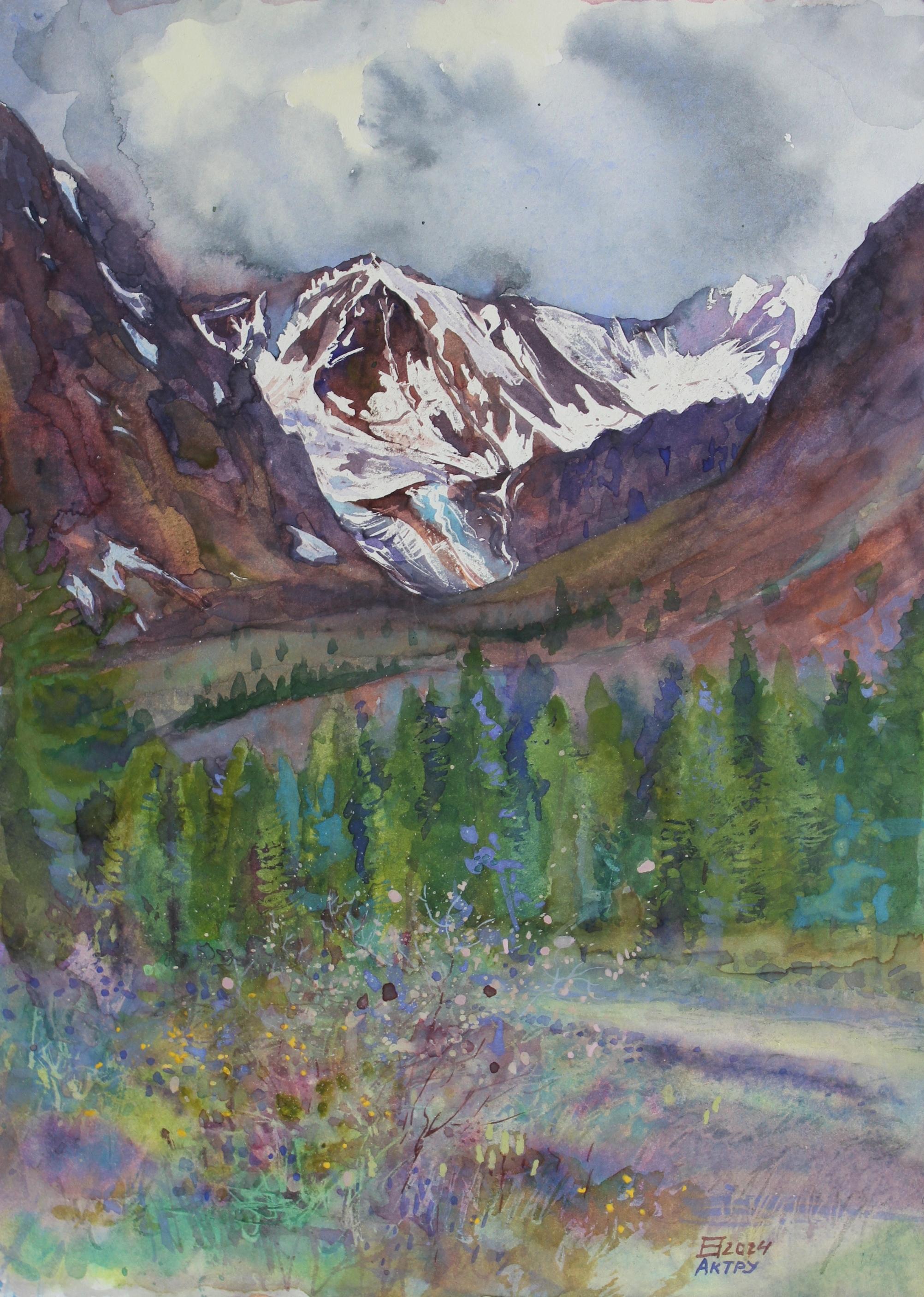 Aktru Glacier. Altai. Original modern art painting