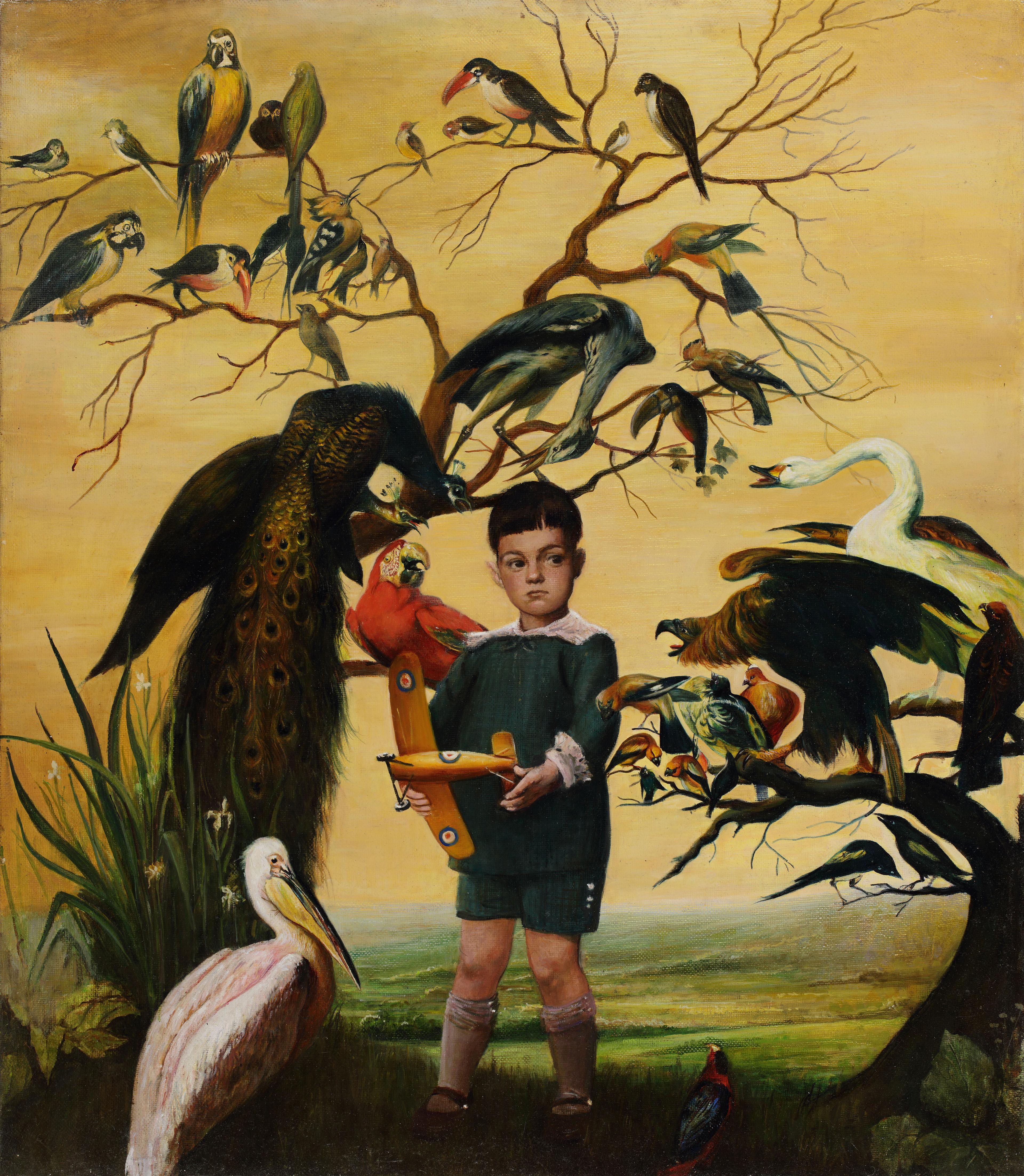 Francis talks to birds. Original modern art painting