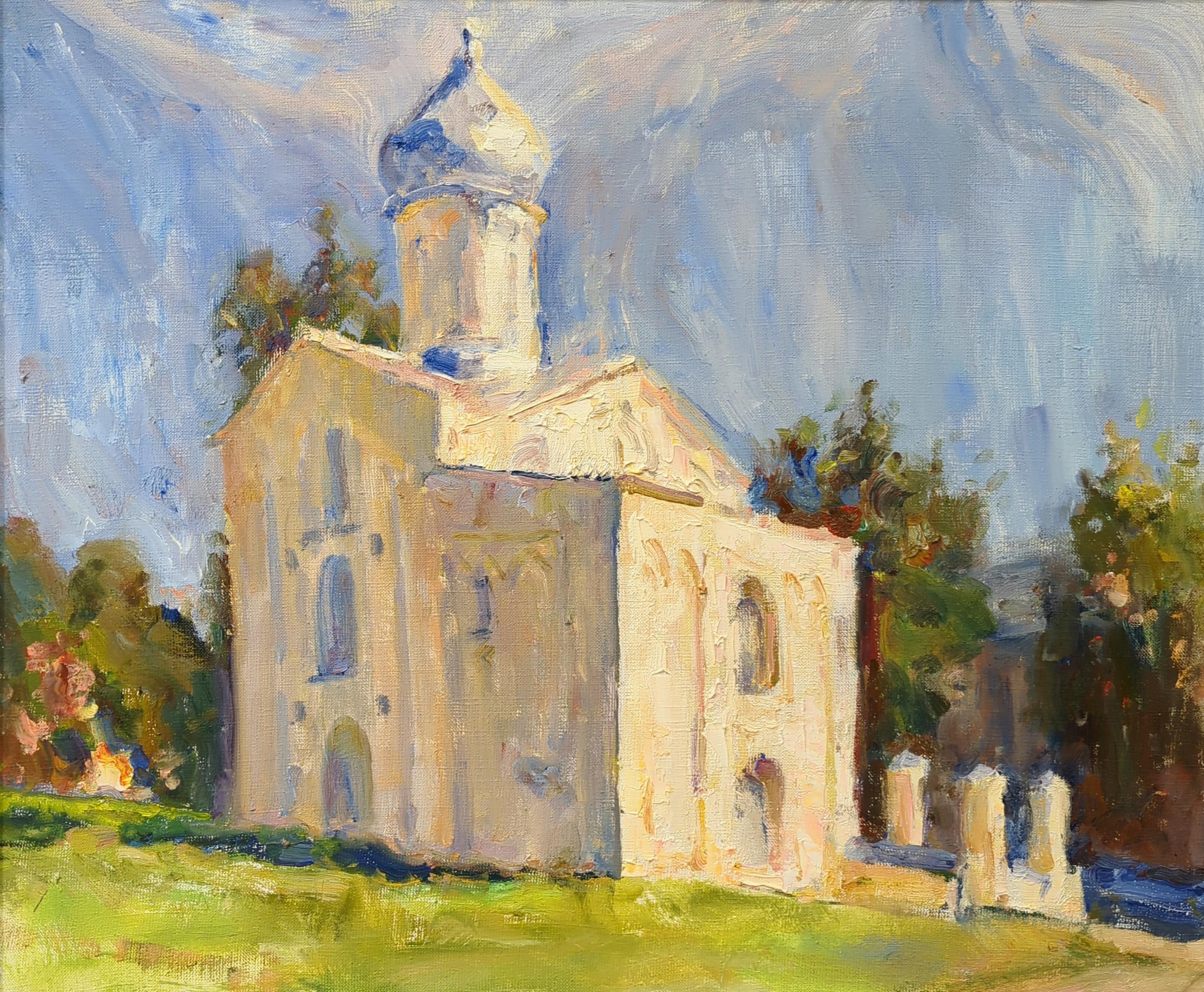 Church of Procopius in Veliky Novgorod. Original modern art painting