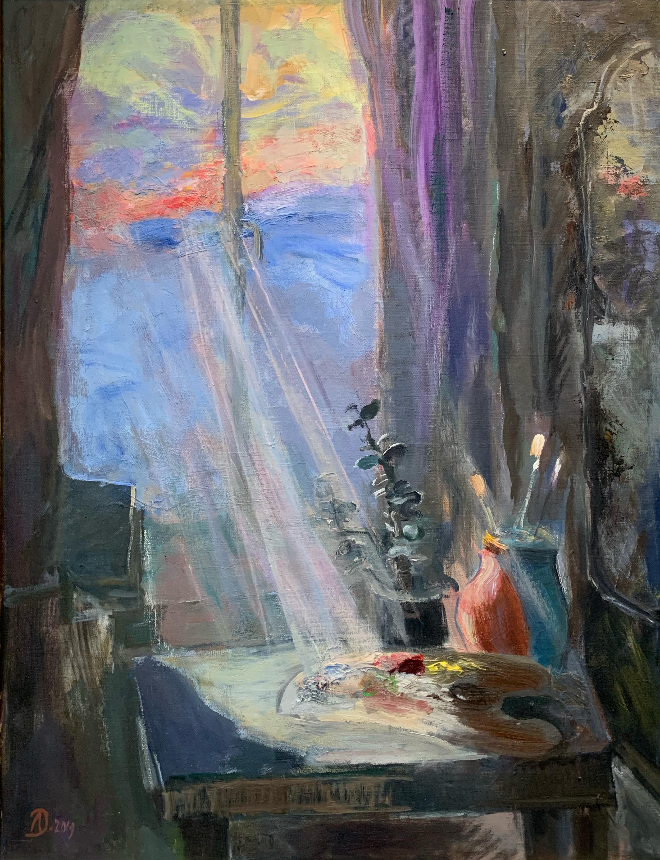 январский закат. Original modern art painting
