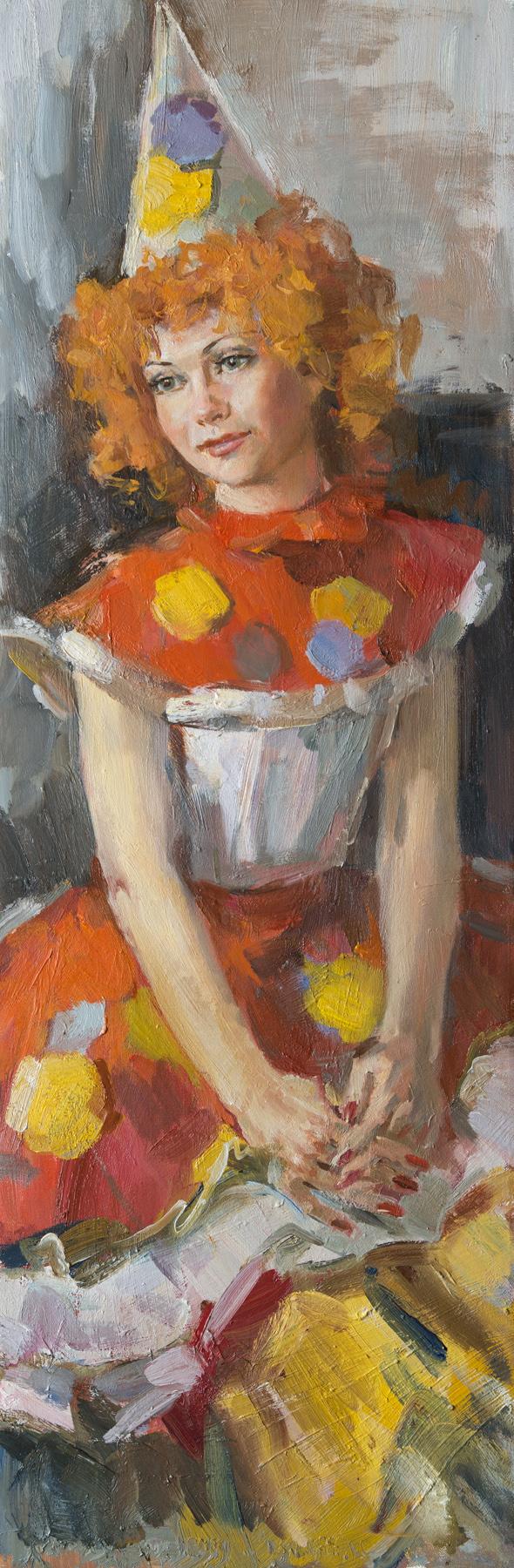 Dancer dressed as a clown. Original modern art painting