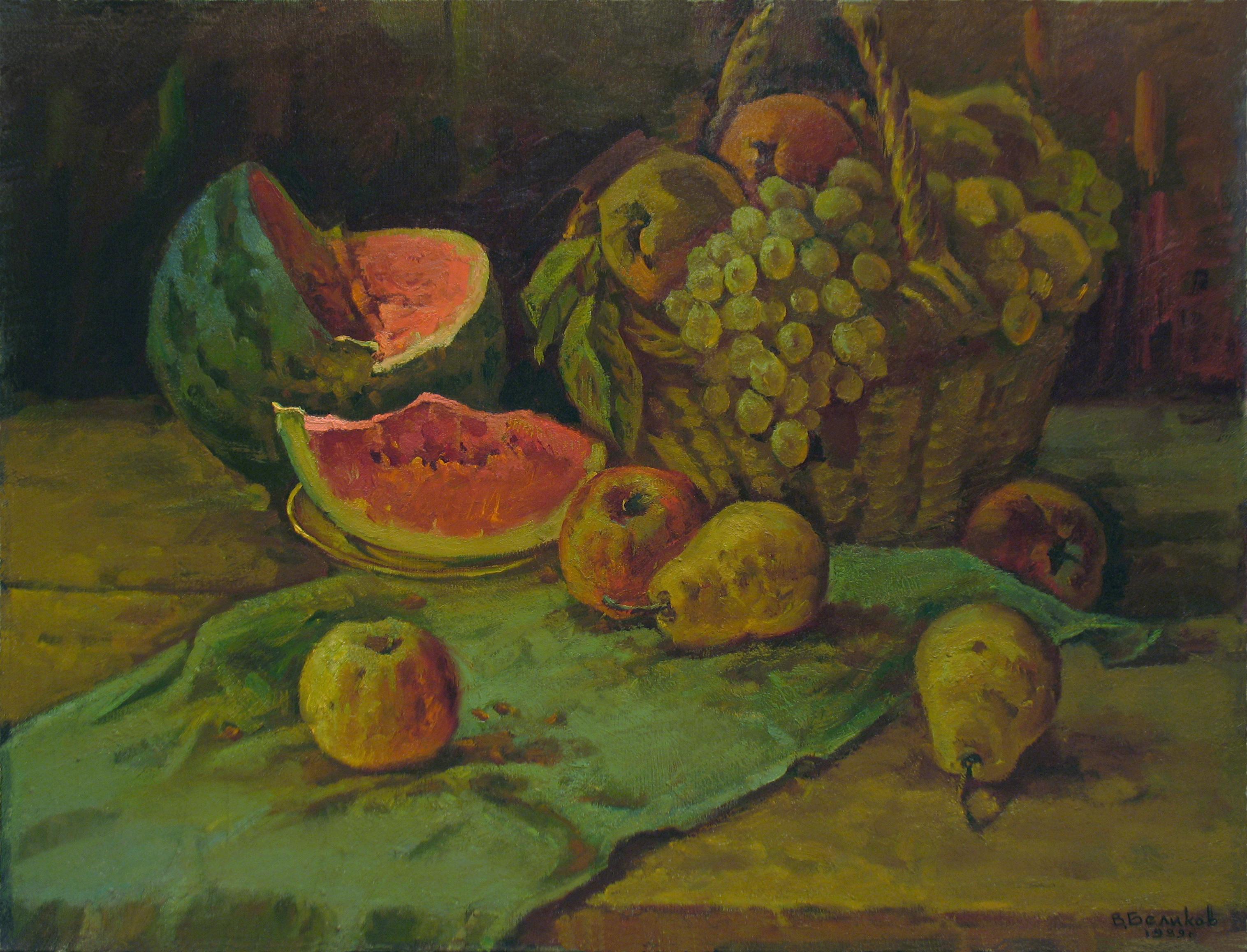 Still life with water melon. Original modern art painting