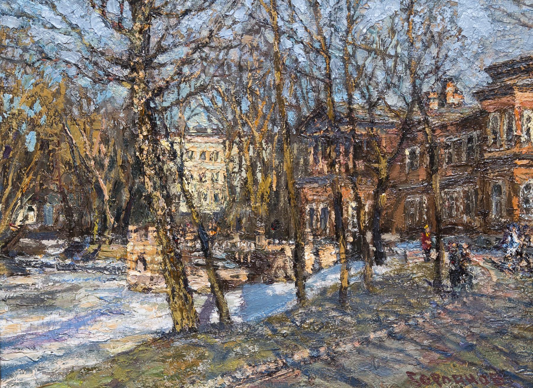 Лопухинский сад. Ранняя весна. Original modern art painting