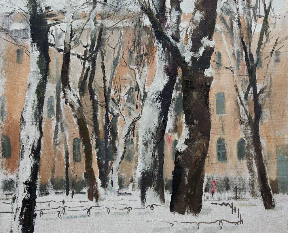 Winter morning. Original modern art painting