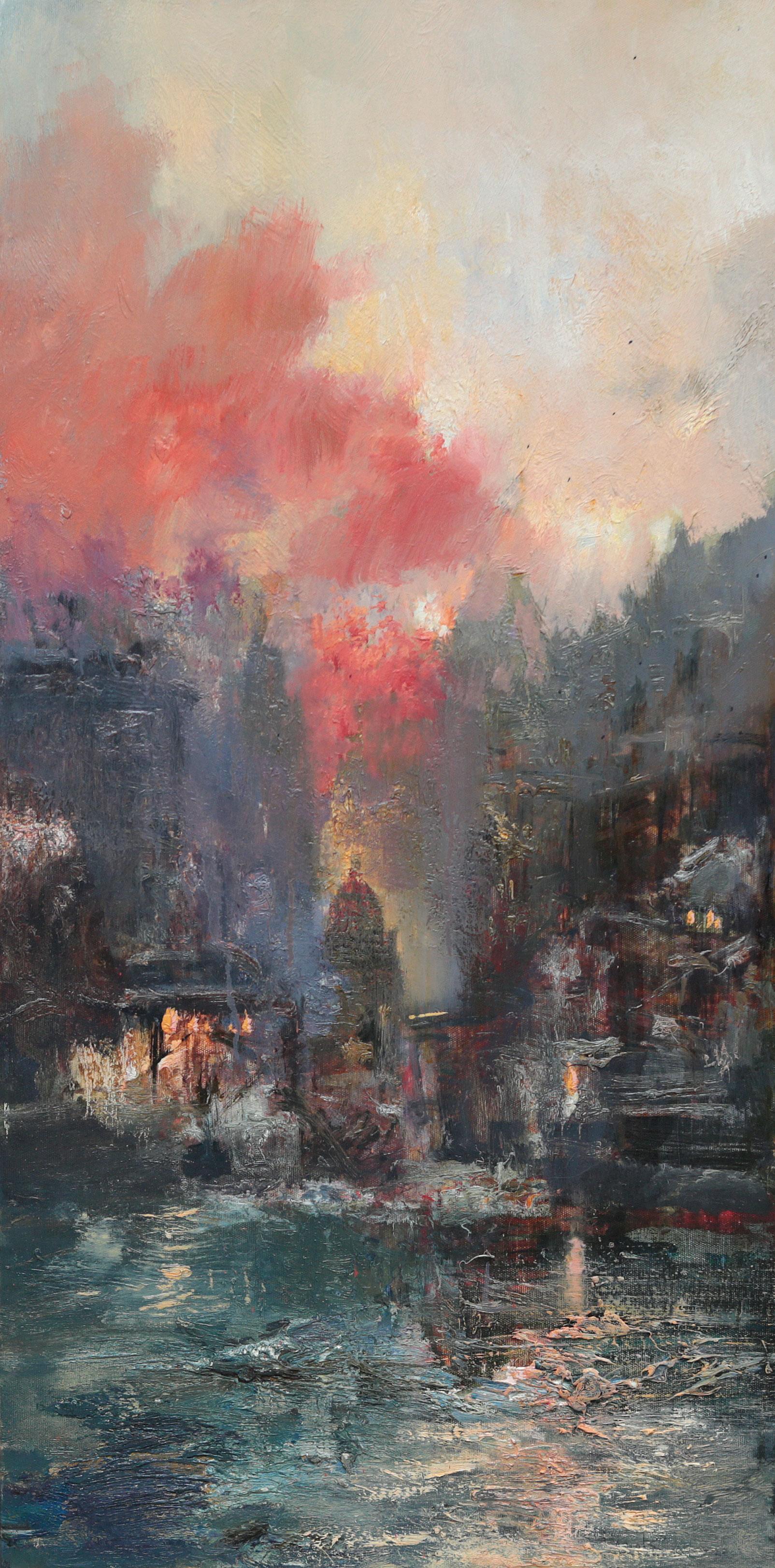 Исчезающий город. Original modern art painting