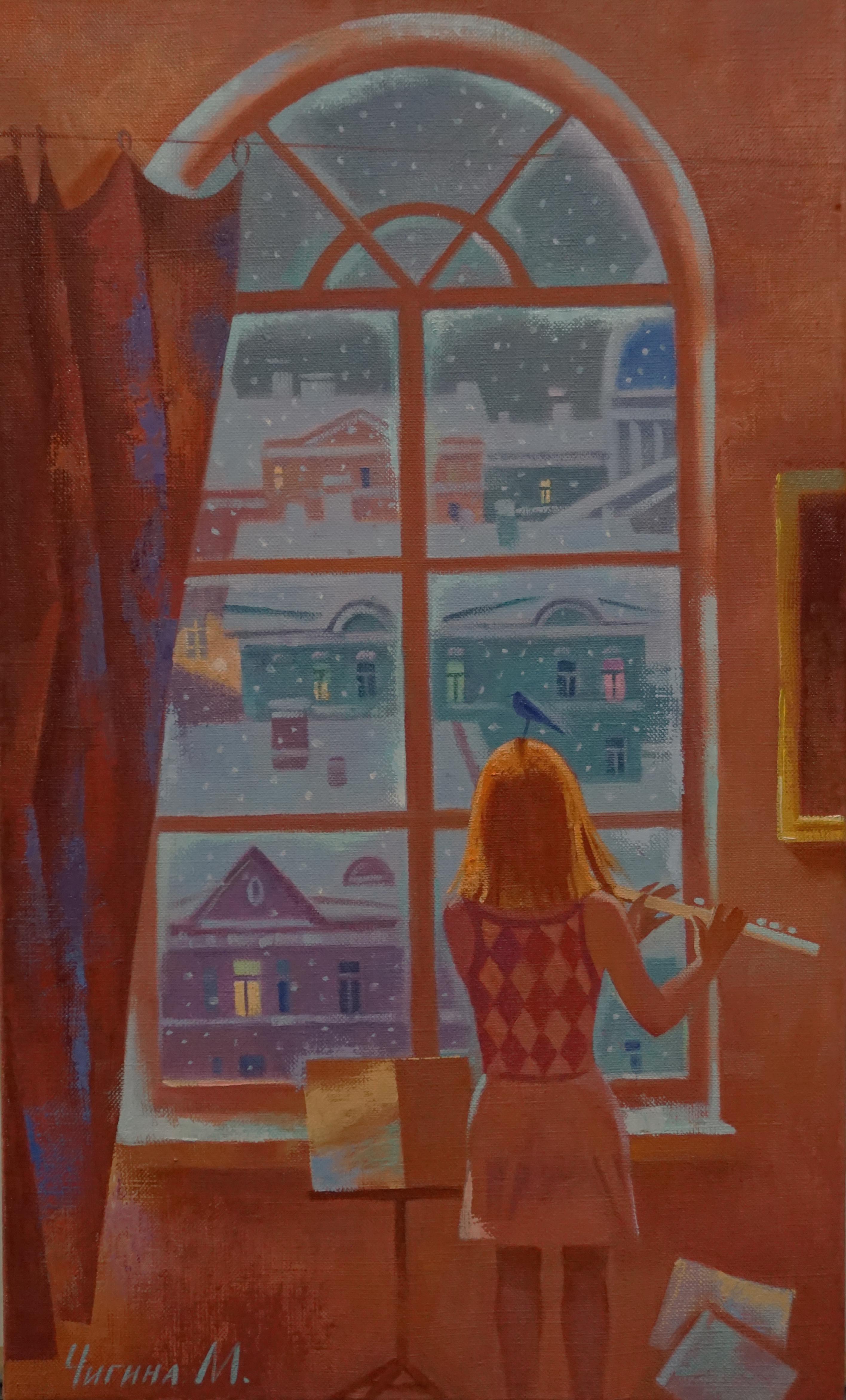 Melody for flute . Original modern art painting