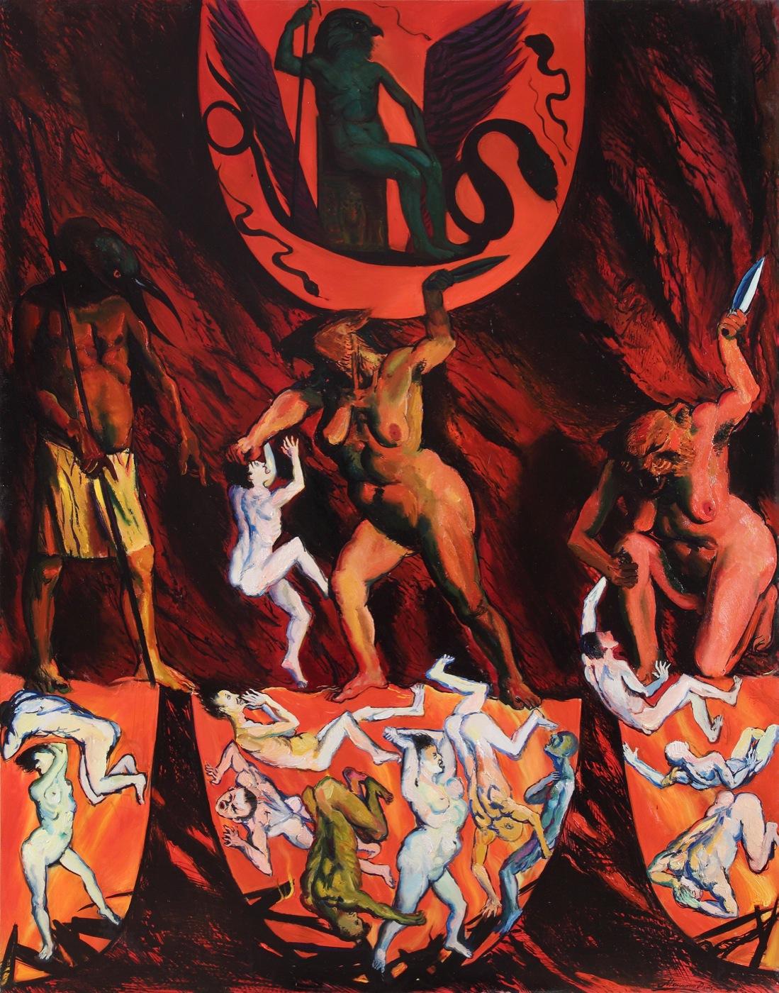 "Egyptian Book of the Dead.
Punishment of the wicked. Original modern art painting