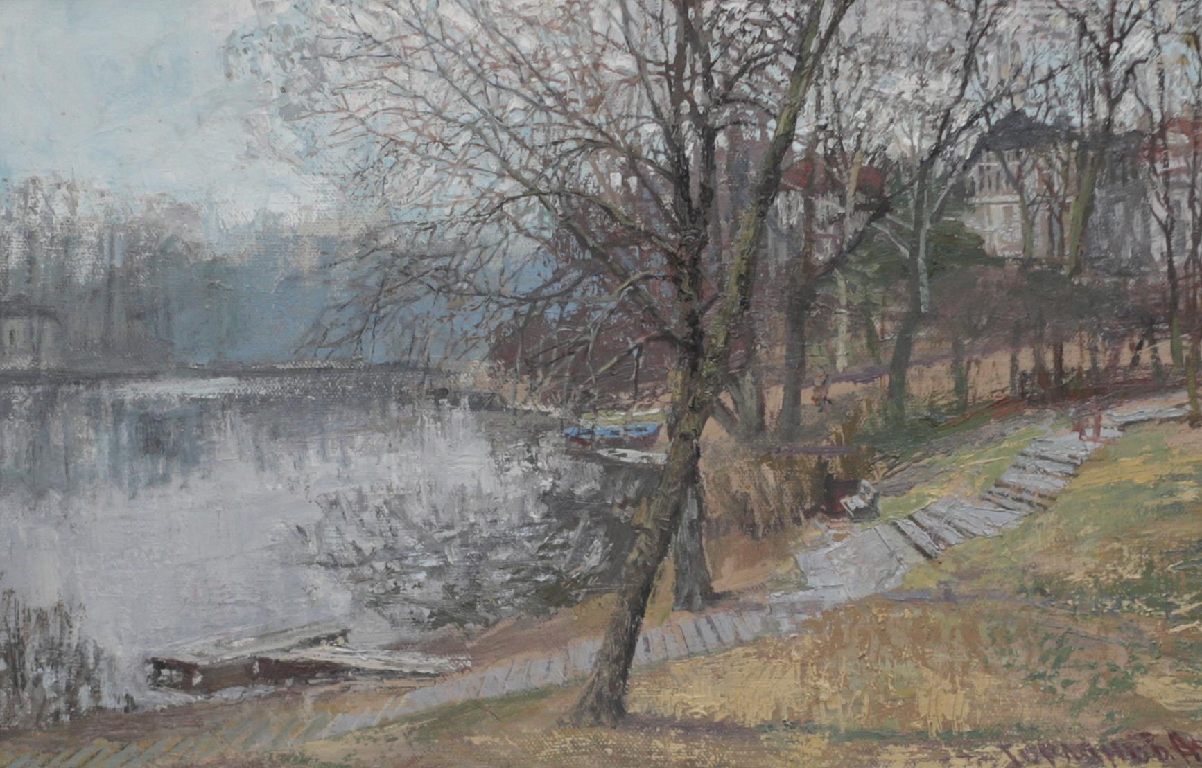 Lake in West Berlin. Original modern art painting