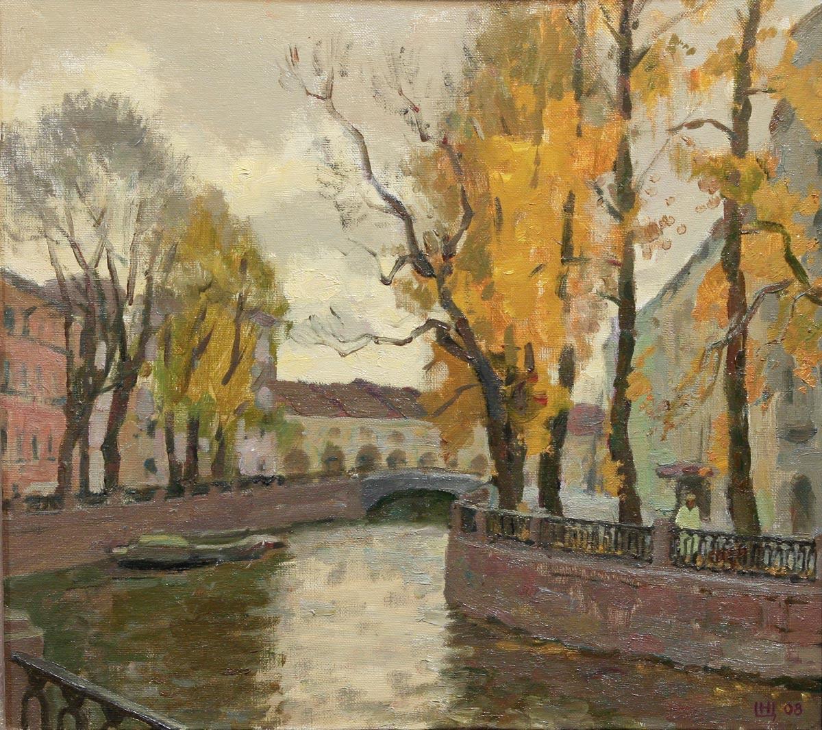 On the kanal. Autumn. Original modern art painting